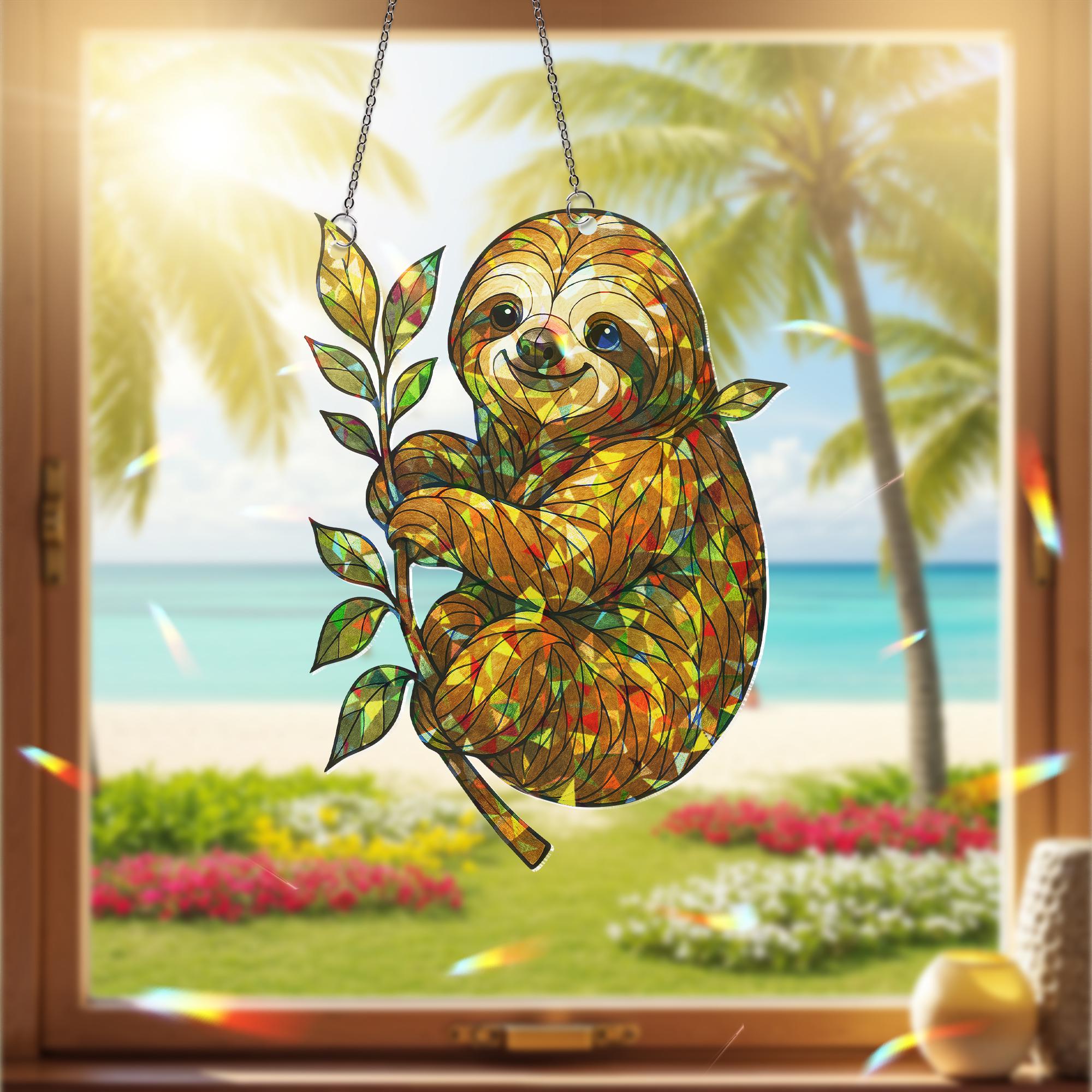 Sloth Hologram ACRYLICWindow Hanging, Nature Scenery Window Decor, Sloth Lovers Gift, Sloth Hanging Sign, Sloth Decor, Cute Animal Decor