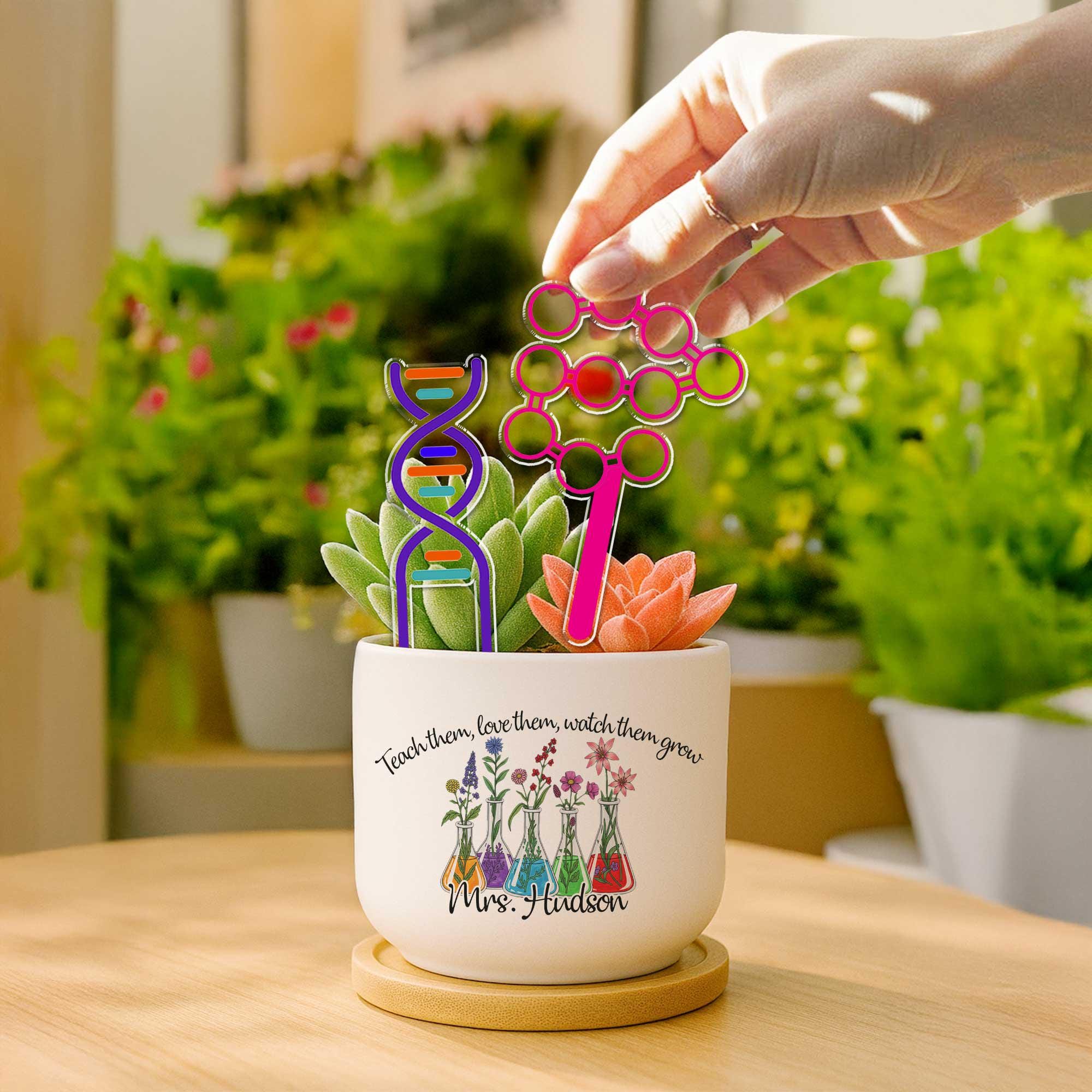 Science Teacher Plant Pot with Free DNA Marker, Teacher Appreciation Gift, Back to School Desk Decor, Chemistry & Biology for Classroom