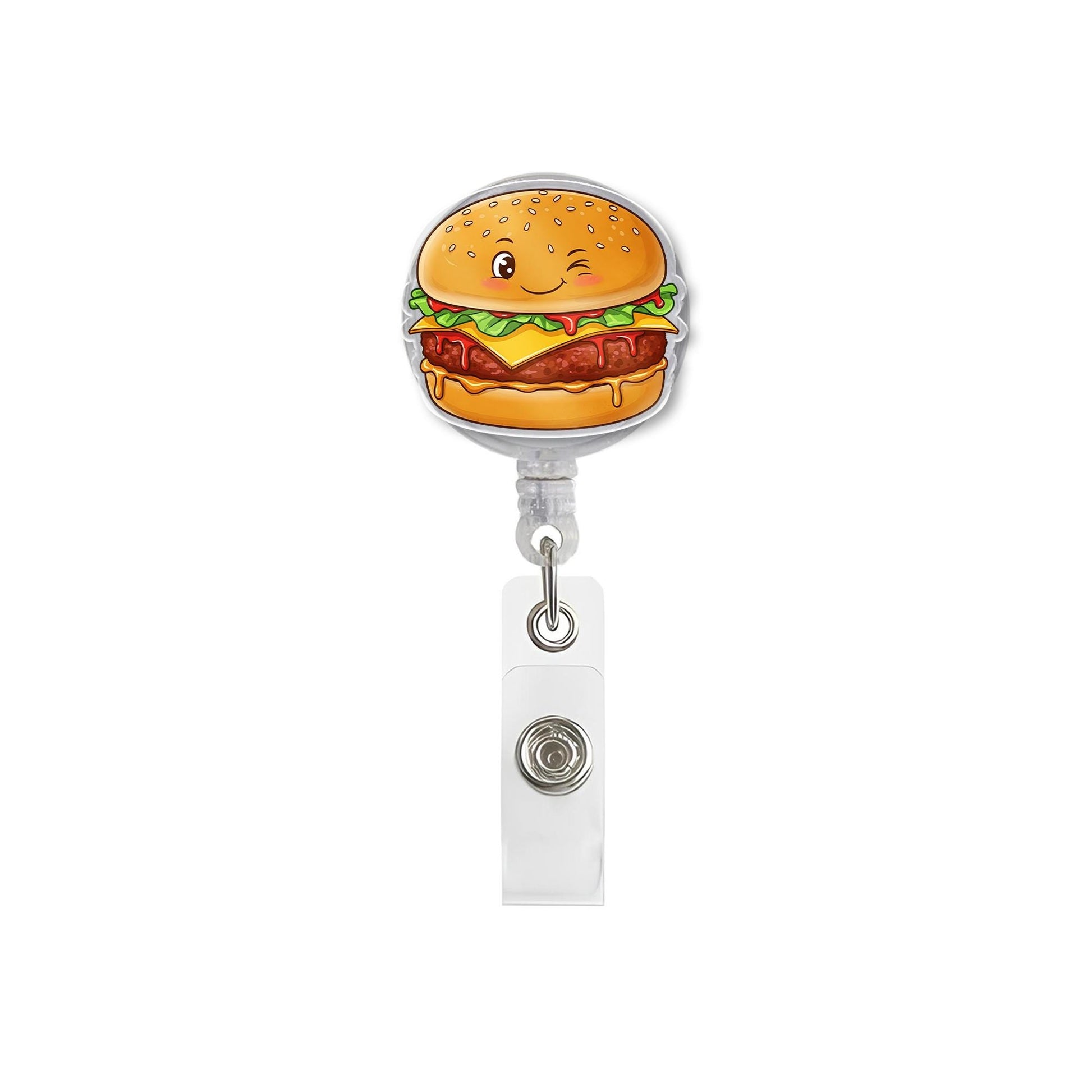 Adorable Winking Hamburger Badge Reel - Fun Foodie ID Holder for Nurses, Doctors, Teachers & Hospital Staff - Retractable Cute Charm