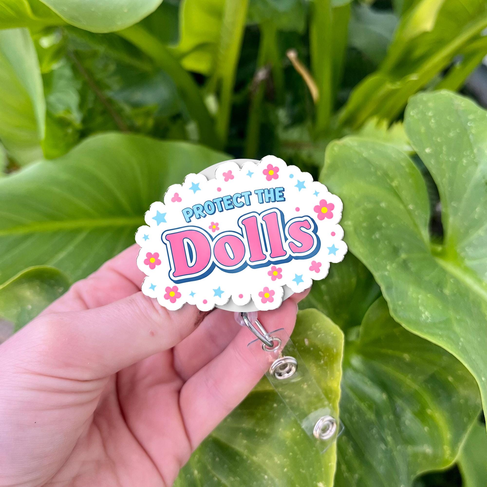Protect The Dolls Badge Reel - Cute Nurse ID Holder, Retractable RN Badge Clip with Floral & Star Design for Healthcare Workers