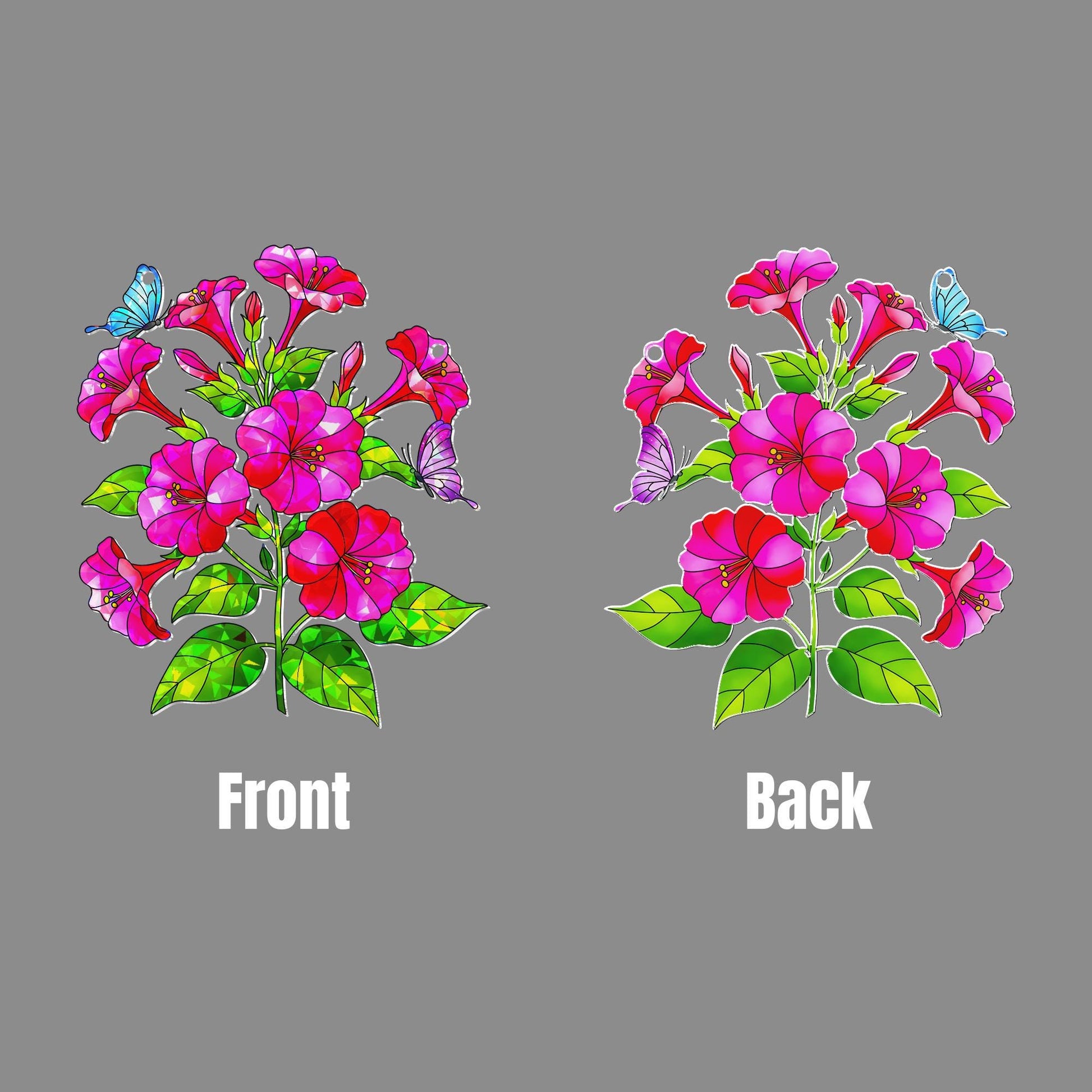 Mirabilis Jalapa Flower Butterflies Acrylic Window Decor, Garden Hanging Ornament, Botanical Gift for Her,Connecticut Floral Home Decoration