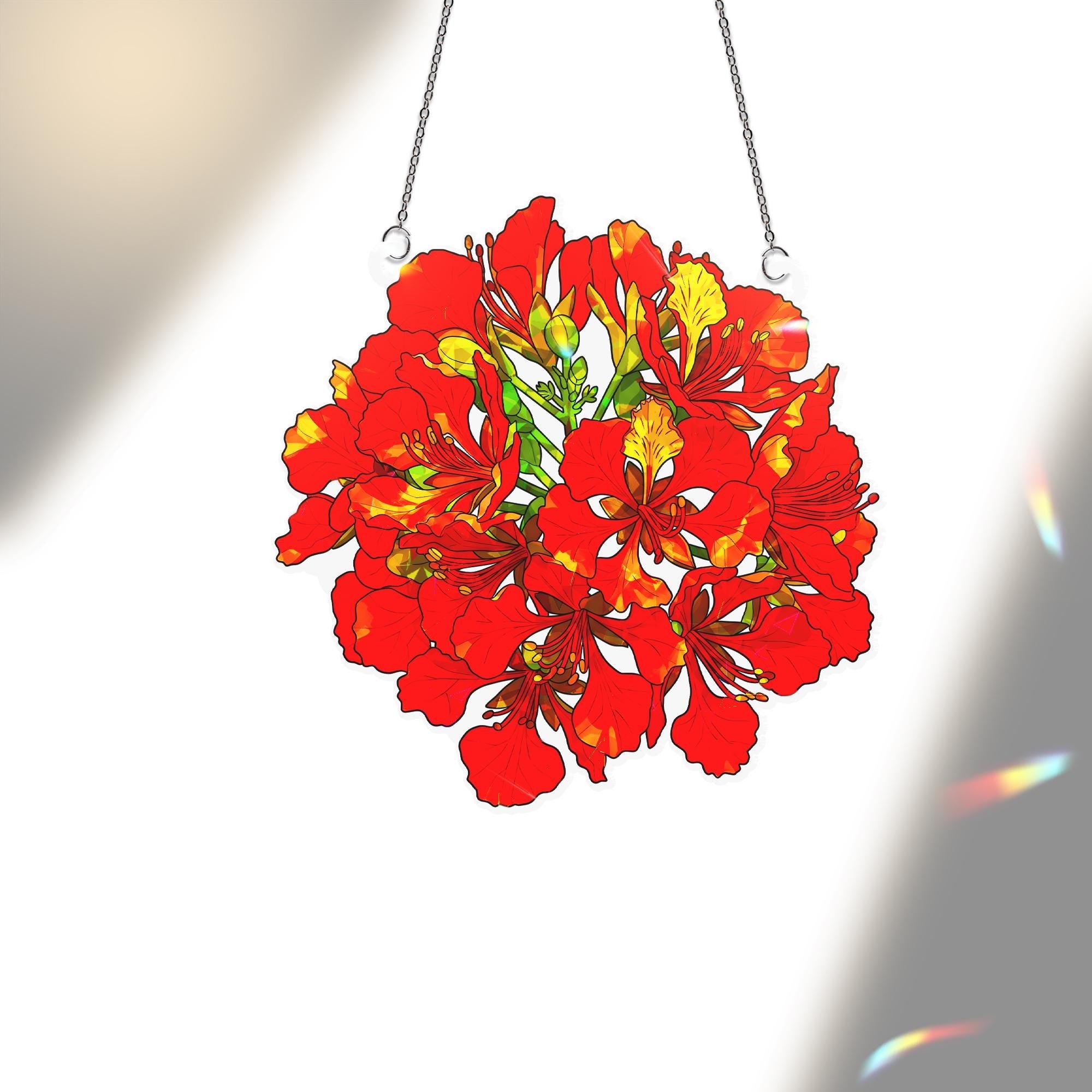 Delonix Regia Bloom Acrylic Window Decor - Tropical Flower Suncatcher Ornament - Vibrant Floral Art Hanging for Home Garden