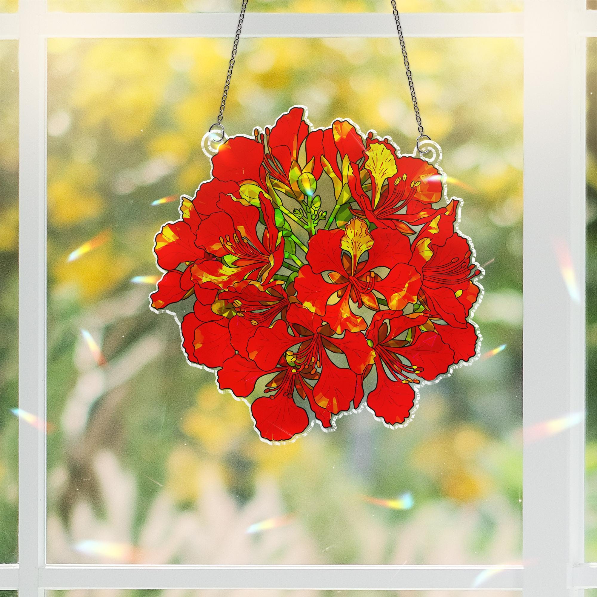 Delonix Regia Bloom Acrylic Window Decor - Tropical Flower Suncatcher Ornament - Vibrant Floral Art Hanging for Home Garden
