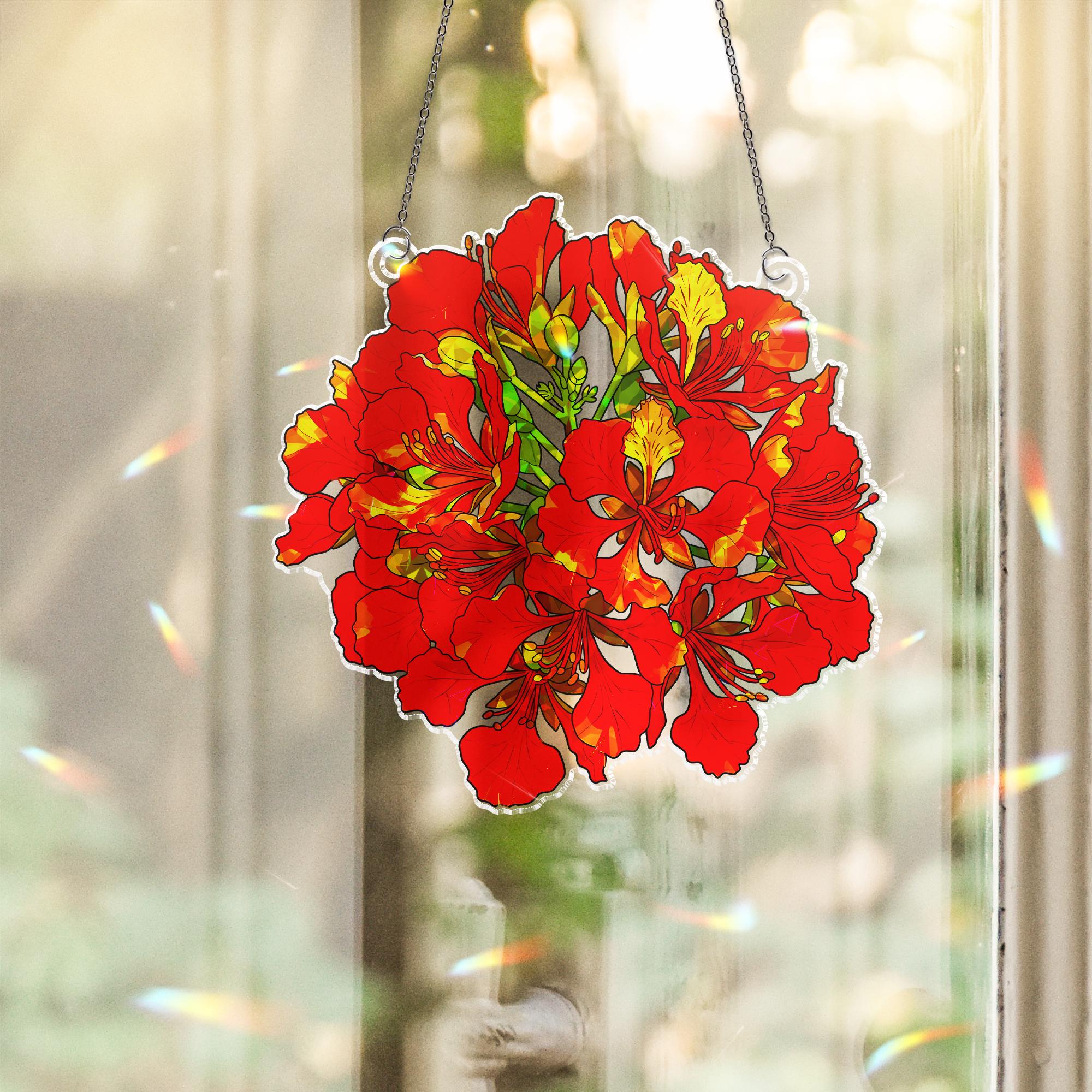 Delonix Regia Bloom Acrylic Window Decor - Tropical Flower Suncatcher Ornament - Vibrant Floral Art Hanging for Home Garden