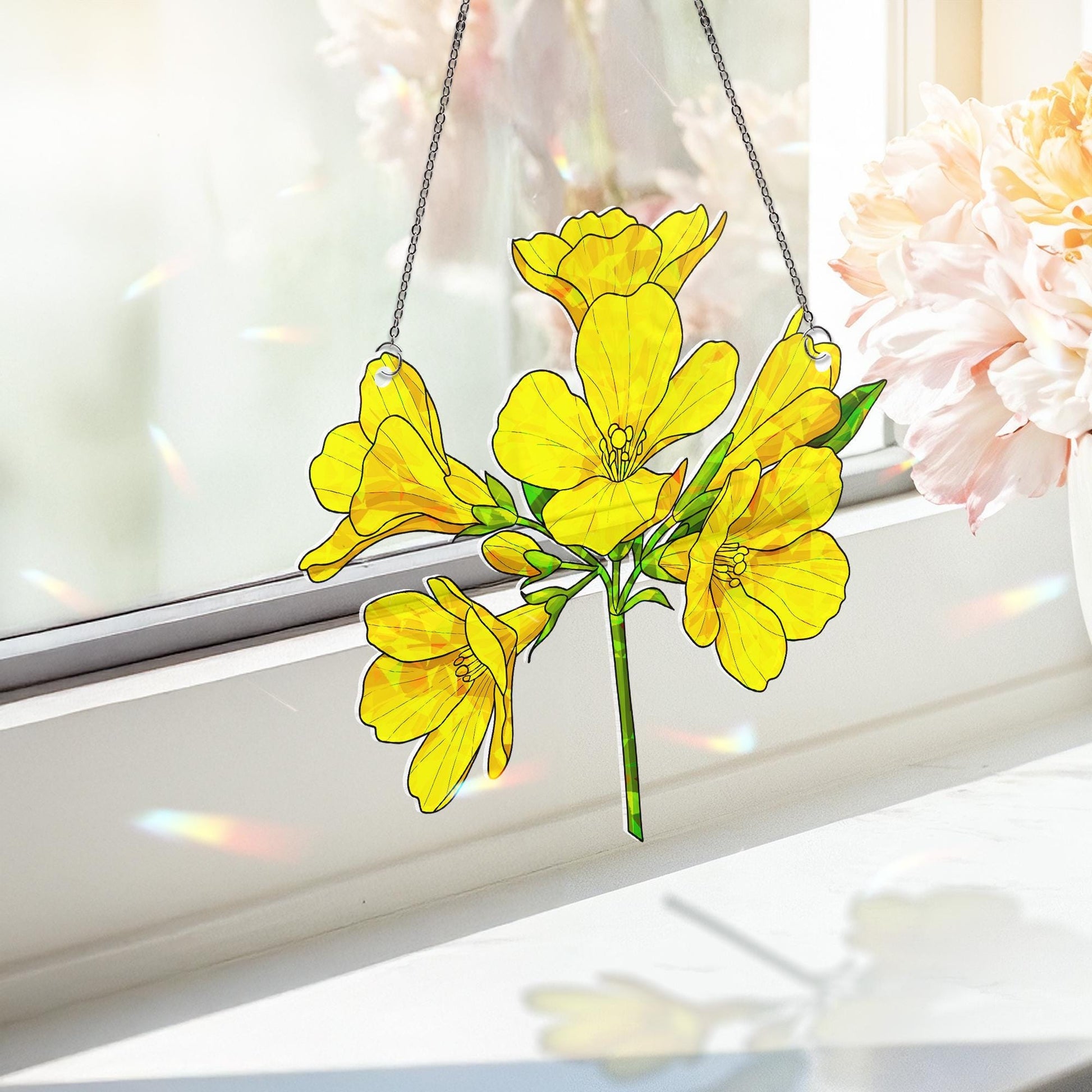 South Carolina Yellow Jessamine Flower Botanical Acrylic Ornament, Nature Inspired Hanging Art, Home Decoration, Spring Summer Decor