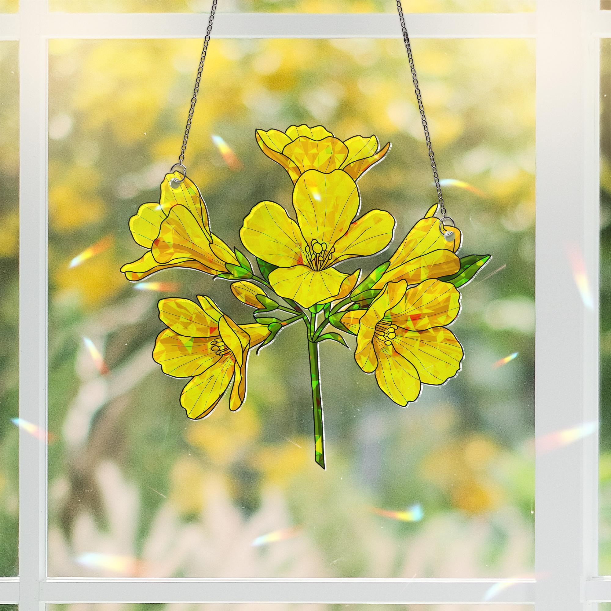 South Carolina Yellow Jessamine Flower Botanical Acrylic Ornament, Nature Inspired Hanging Art, Home Decoration, Spring Summer Decor