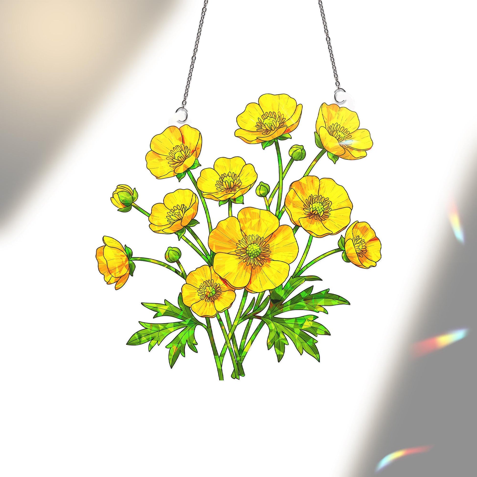 Buttercup Ranunculus Acrylic Window Hanging Ornament - Vibrant Home Decor & Gifts, Flower Garden Decor for Home, Virgo Zodiac Flower
