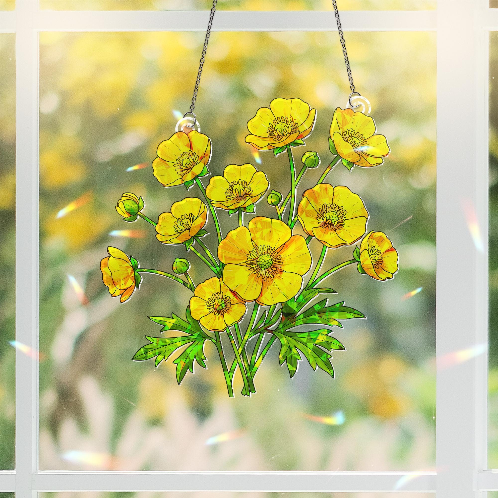 Buttercup Ranunculus Acrylic Window Hanging Ornament - Vibrant Home Decor & Gifts, Flower Garden Decor for Home, Virgo Zodiac Flower
