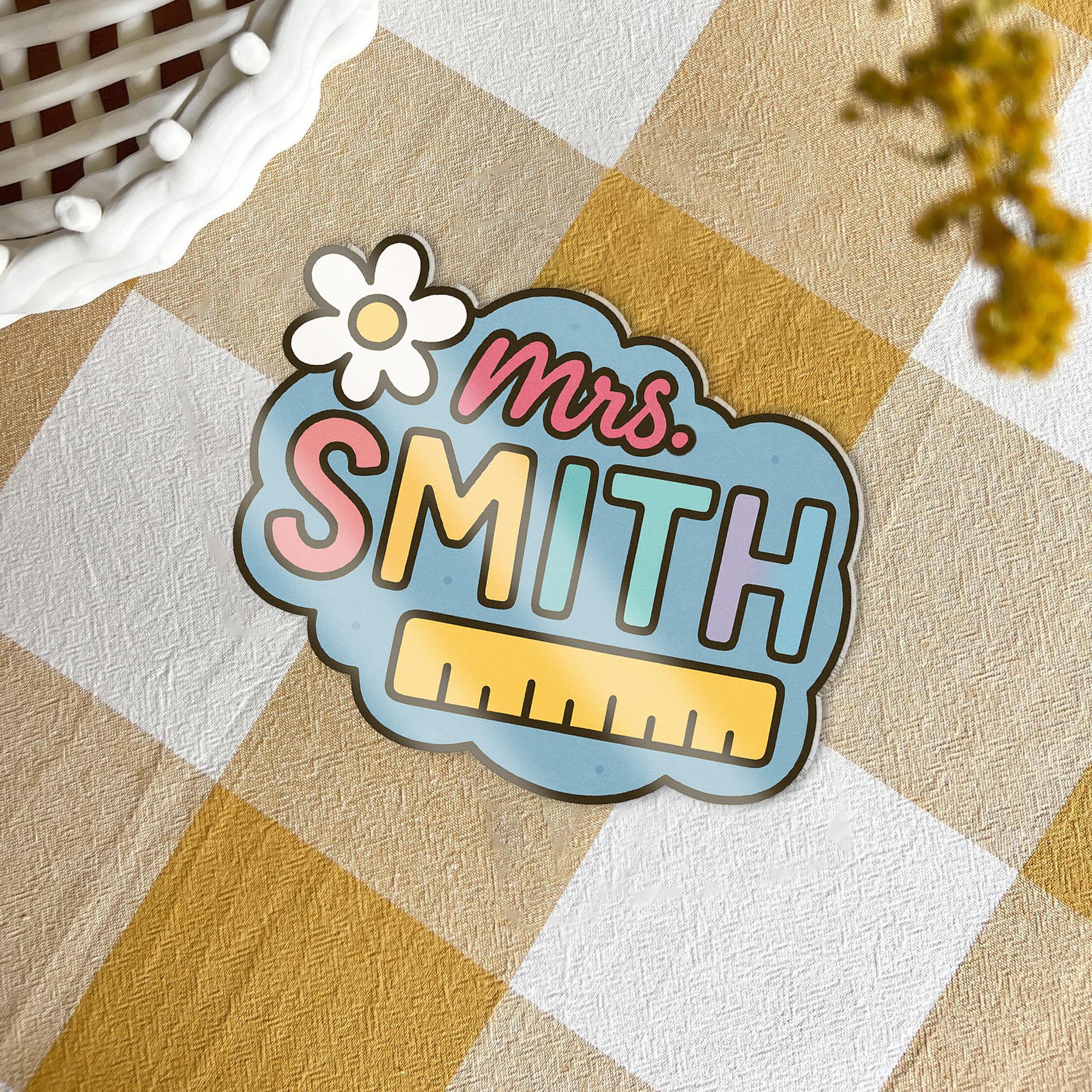 Custom Math Teacher Coaster – Personalized Name Gift with Ruler Design, Cute Desk or Classroom Decor for Educators and Tutors