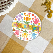 Custom Floral Teacher Coaster – Personalized Name Gift for Classroom Decor, End of Year Appreciation or Desk Accessories