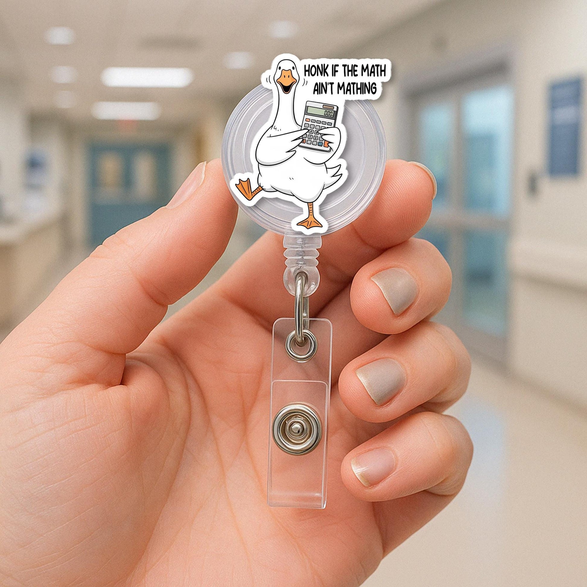 Funny Math Ain't Mathing Goose Badge Reel – Calculator Teacher ID Holder, Back to School Gift, Cute Math Humor Badge Clip