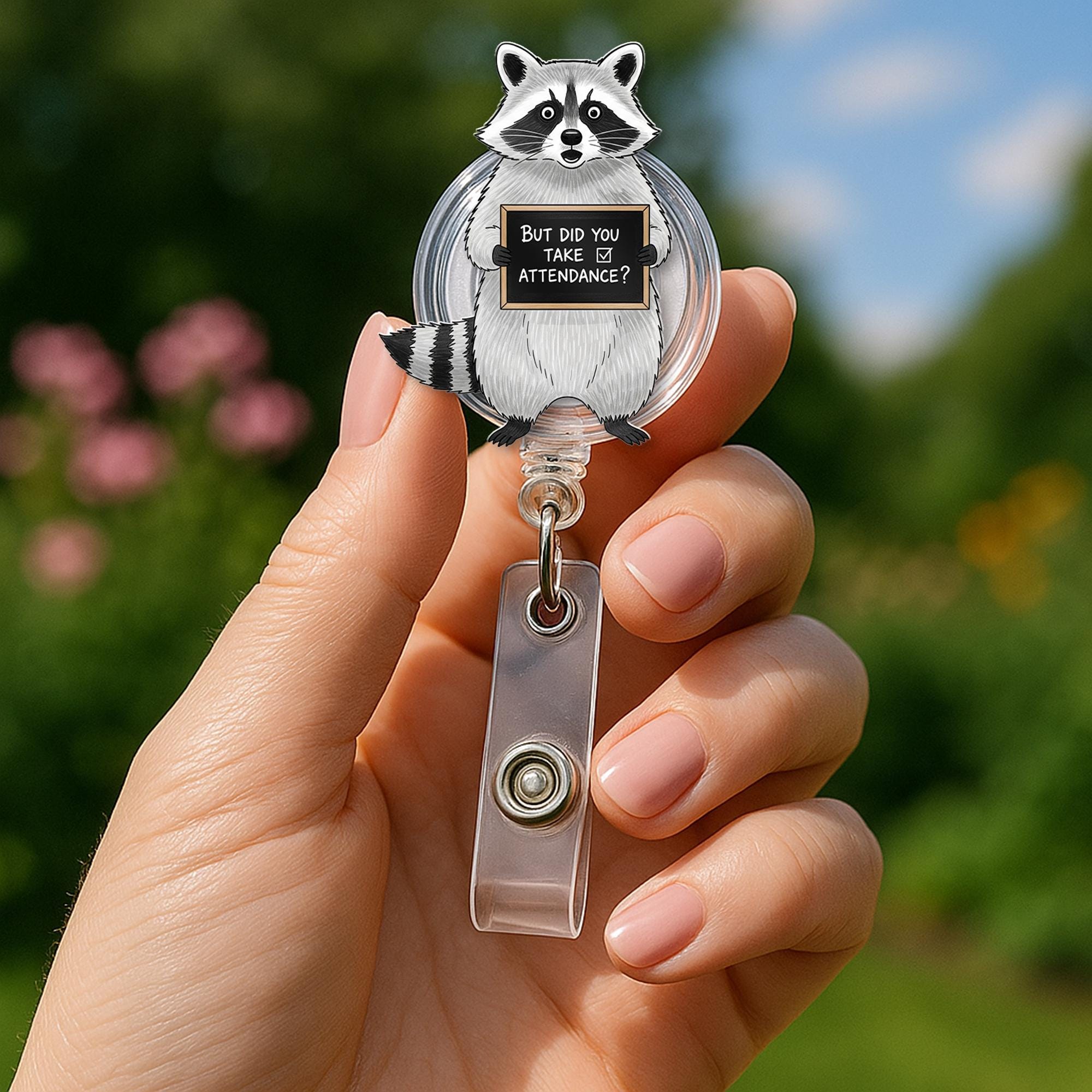 Funny Raccoon Attendance Badge Reel – Teacher ID Holder with Quote “But Did You Take Attendance?” Back to School Gift for Educators