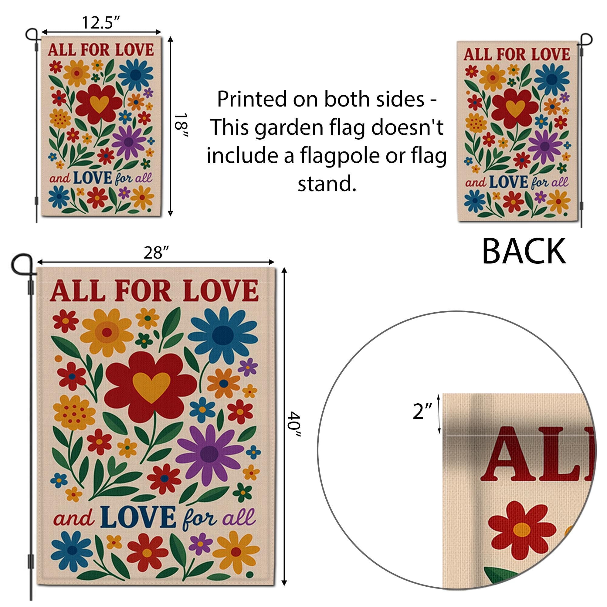 LGBT Pride Garden Flag, All for Love Yard Decor, Colorful Floral Outdoor Sign, Love for All Gift, Inclusive Equality Banner