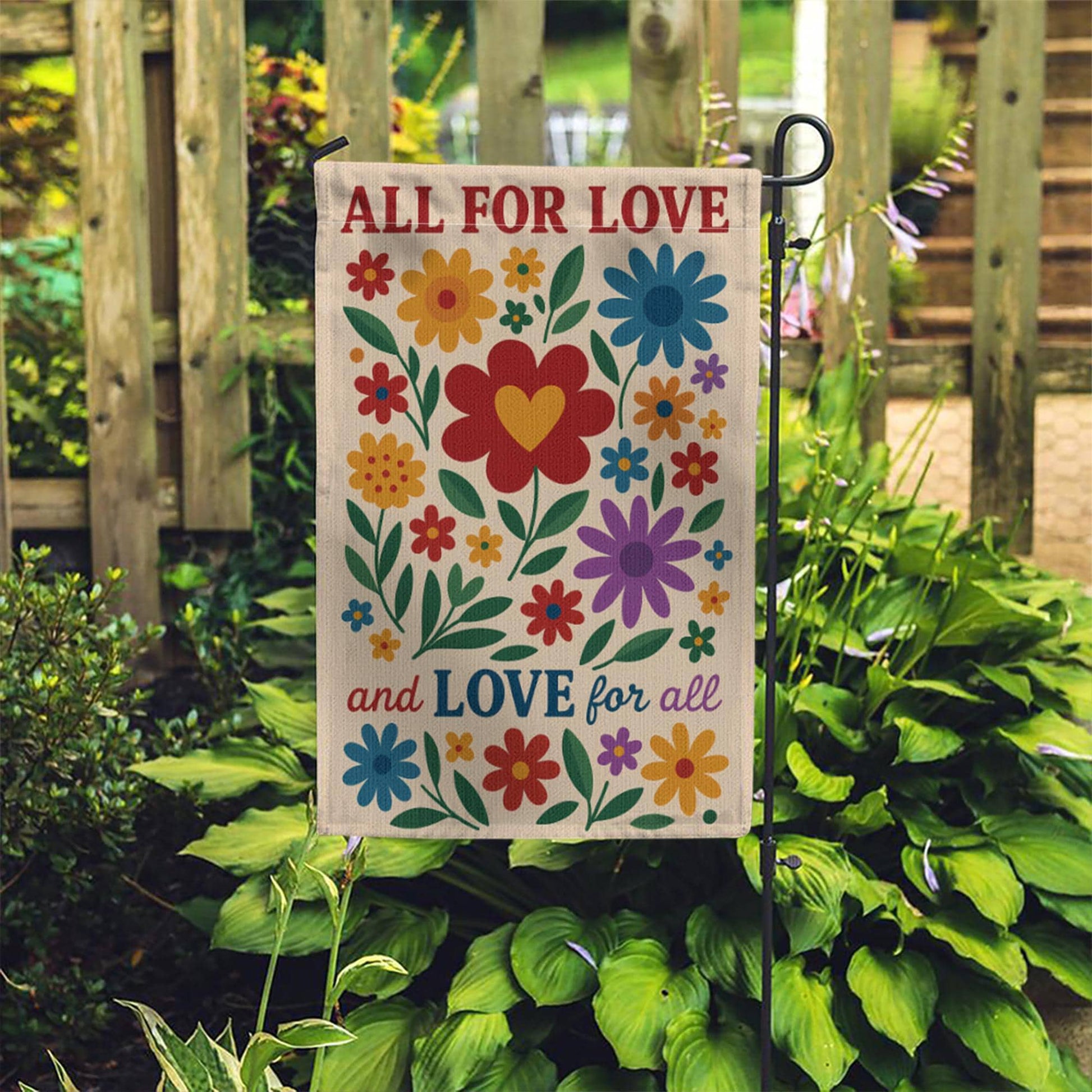 LGBT Pride Garden Flag, All for Love Yard Decor, Colorful Floral Outdoor Sign, Love for All Gift, Inclusive Equality Banner