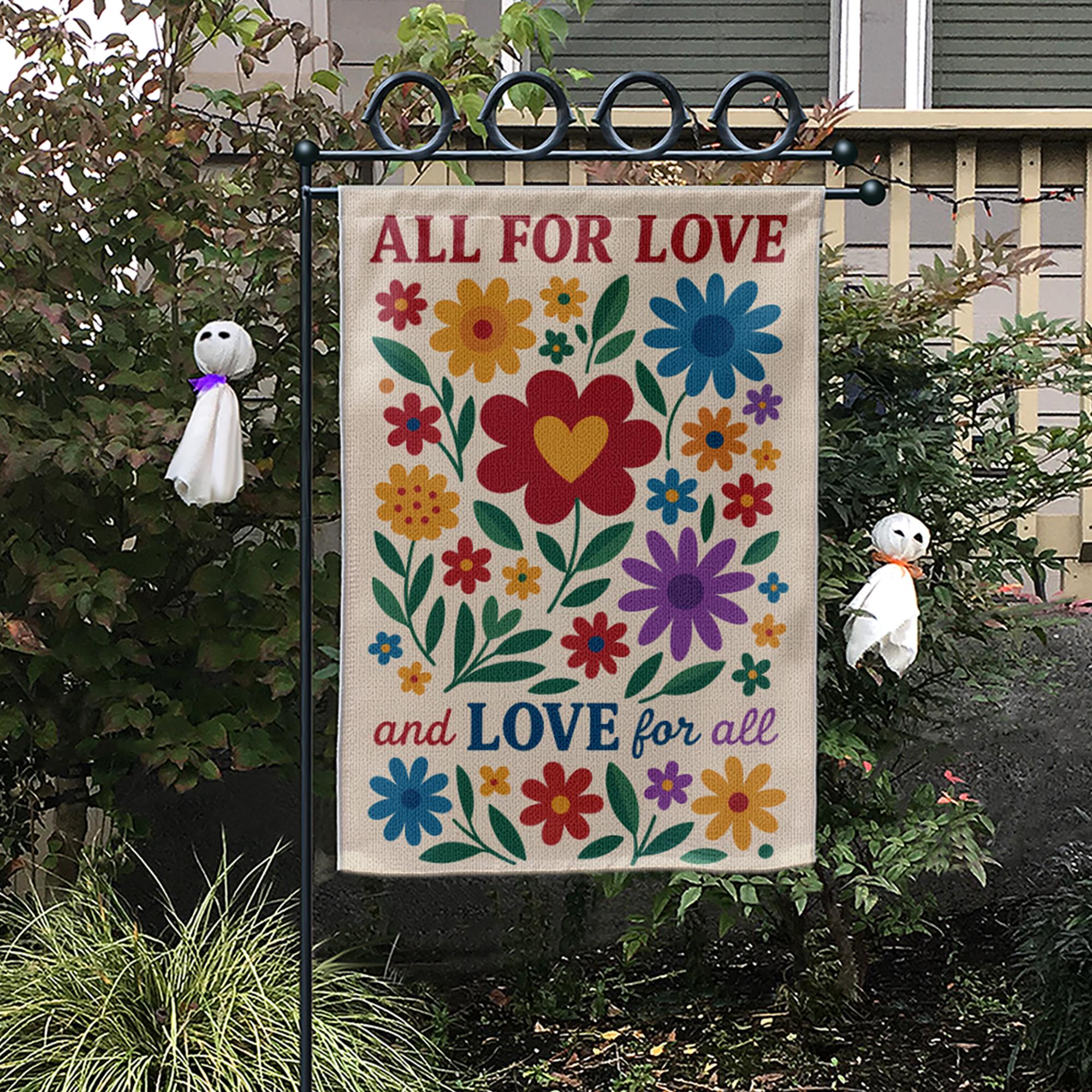 LGBT Pride Garden Flag, All for Love Yard Decor, Colorful Floral Outdoor Sign, Love for All Gift, Inclusive Equality Banner
