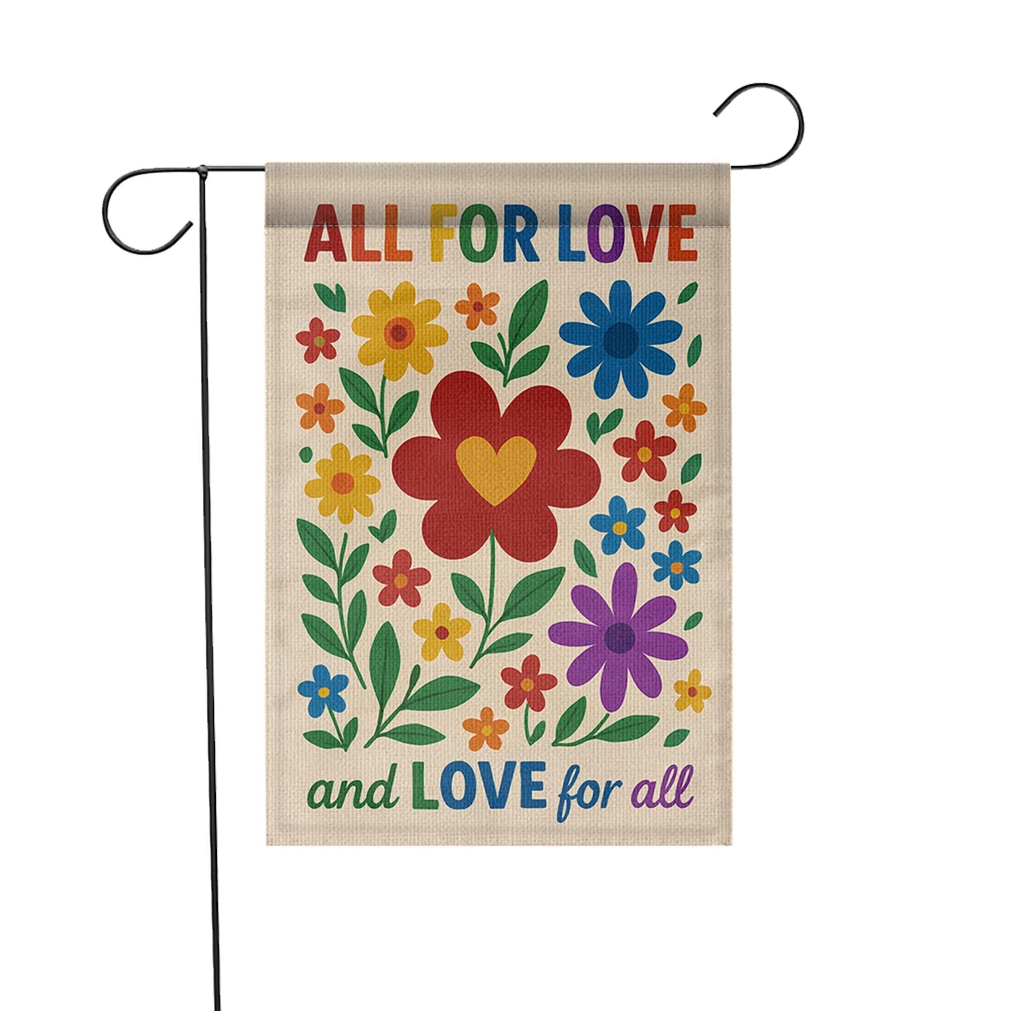 Love for All Garden Flag, LGBT Pride Yard Banner, Colorful Floral Outdoor Decor, Equality Gift, Inclusive Love Lawn Sign
