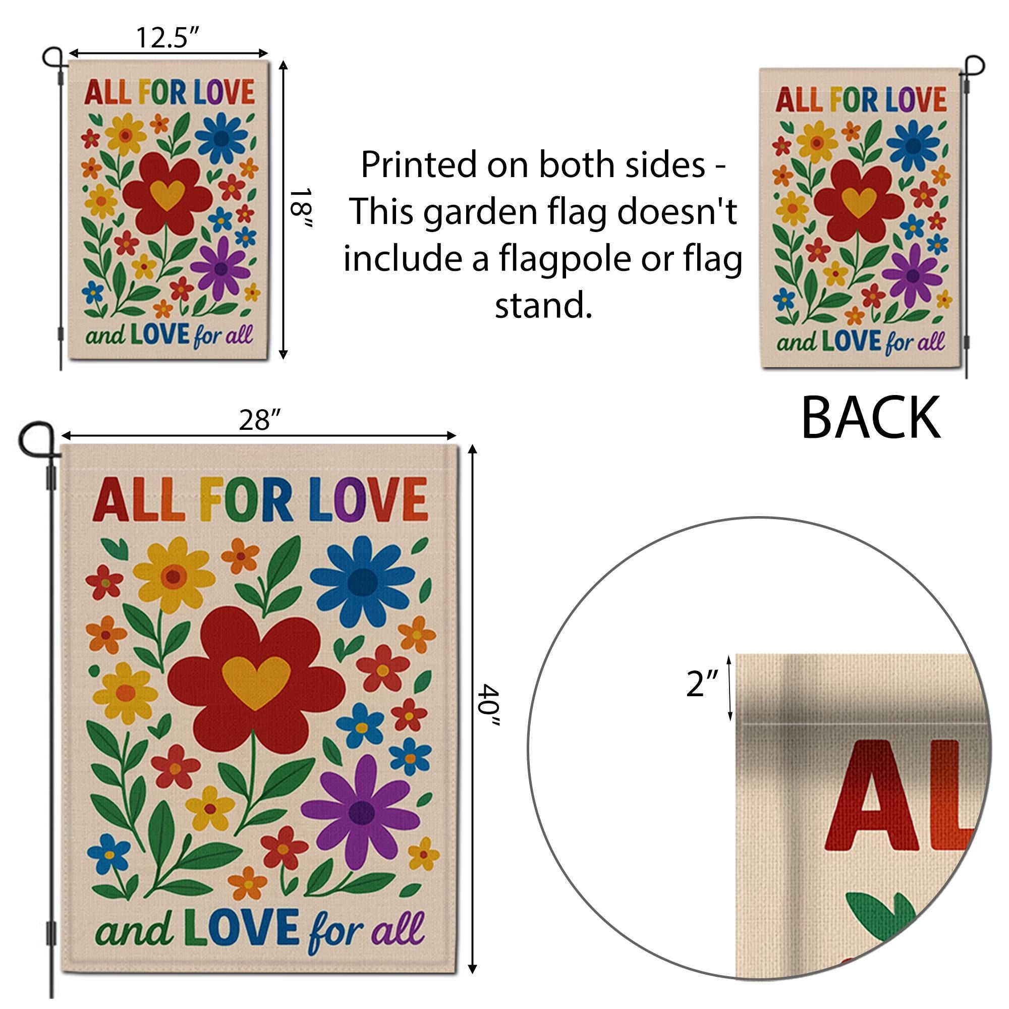 Love for All Garden Flag, LGBT Pride Yard Banner, Colorful Floral Outdoor Decor, Equality Gift, Inclusive Love Lawn Sign