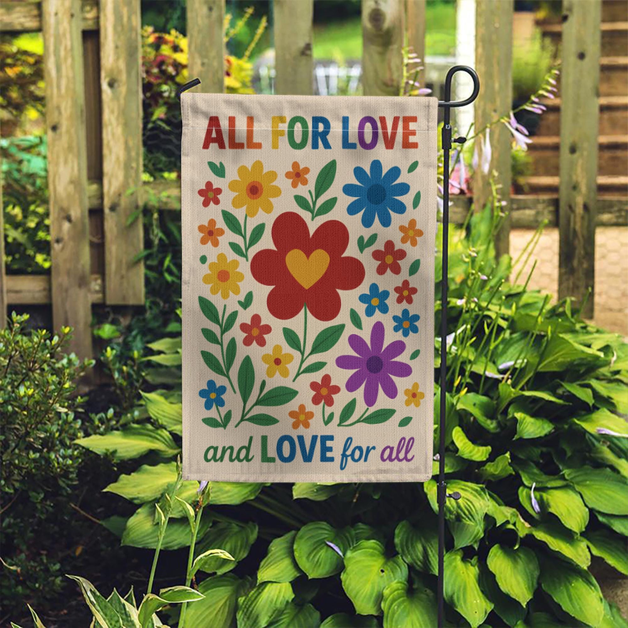 Love for All Garden Flag, LGBT Pride Yard Banner, Colorful Floral Outdoor Decor, Equality Gift, Inclusive Love Lawn Sign