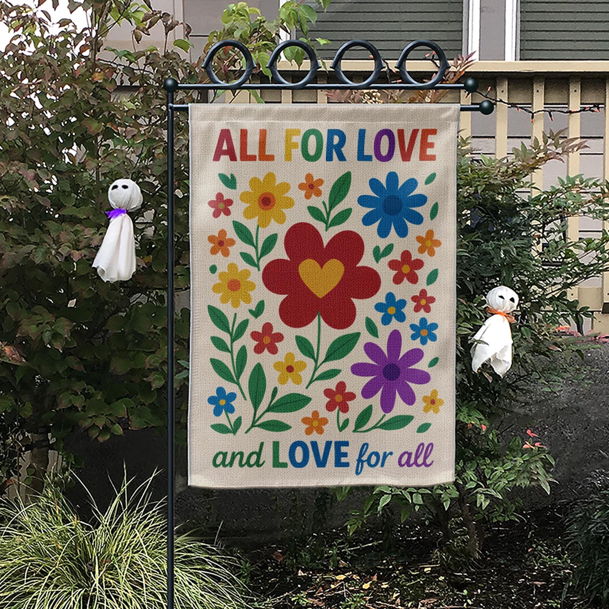 Love for All Garden Flag, LGBT Pride Yard Banner, Colorful Floral Outdoor Decor, Equality Gift, Inclusive Love Lawn Sign