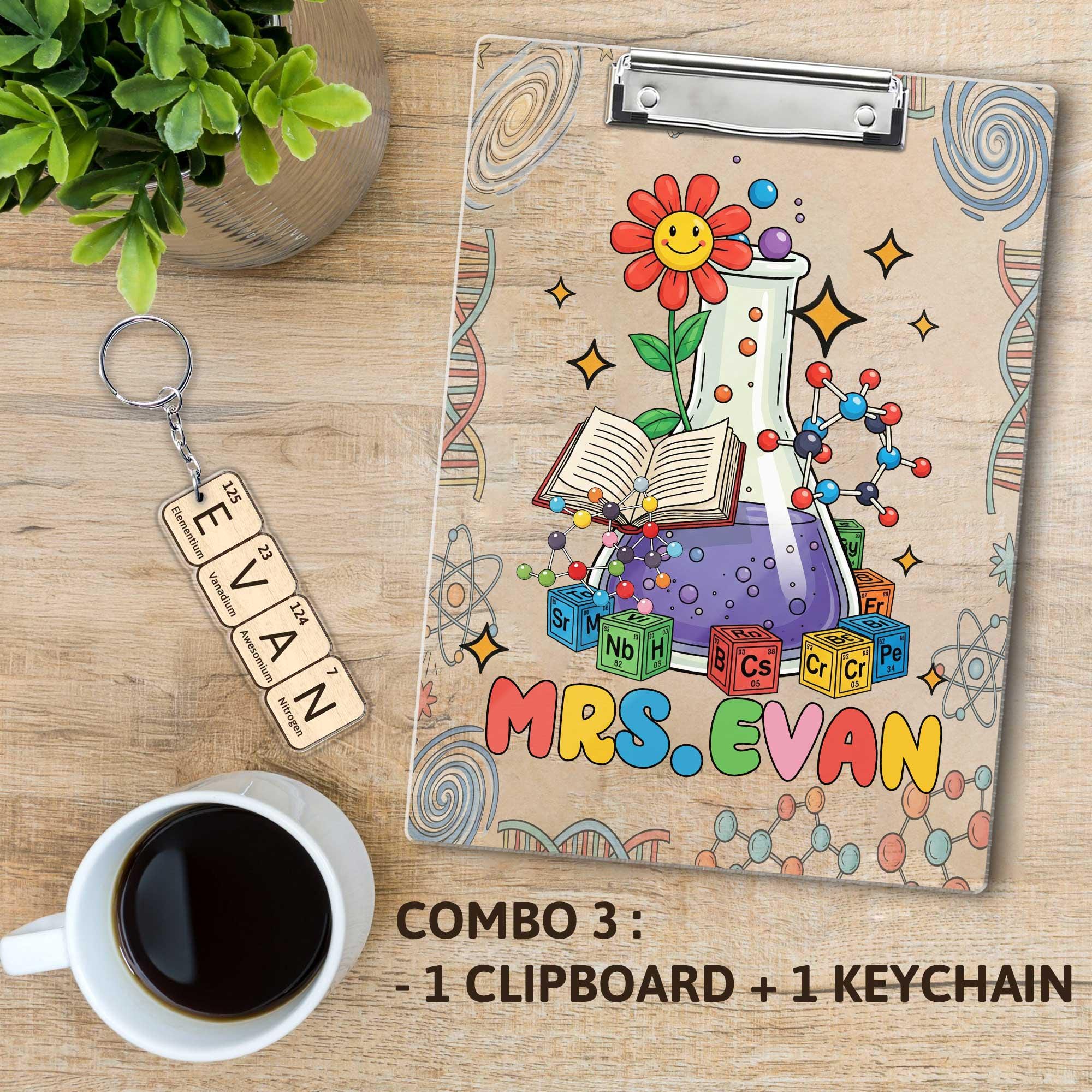Science Teacher Clipboard and Name Tag Set – Custom Chemistry School Supplies for Back to School Gift – Personalized Science Teacher Gift