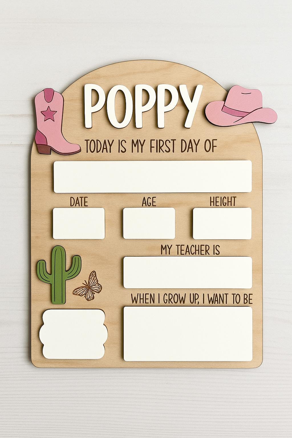 Personalized Cowgirl First Day of School Sign – Back to School Reusable Board – Western Kid School Photo Prop – Custom Name Sign for Girls