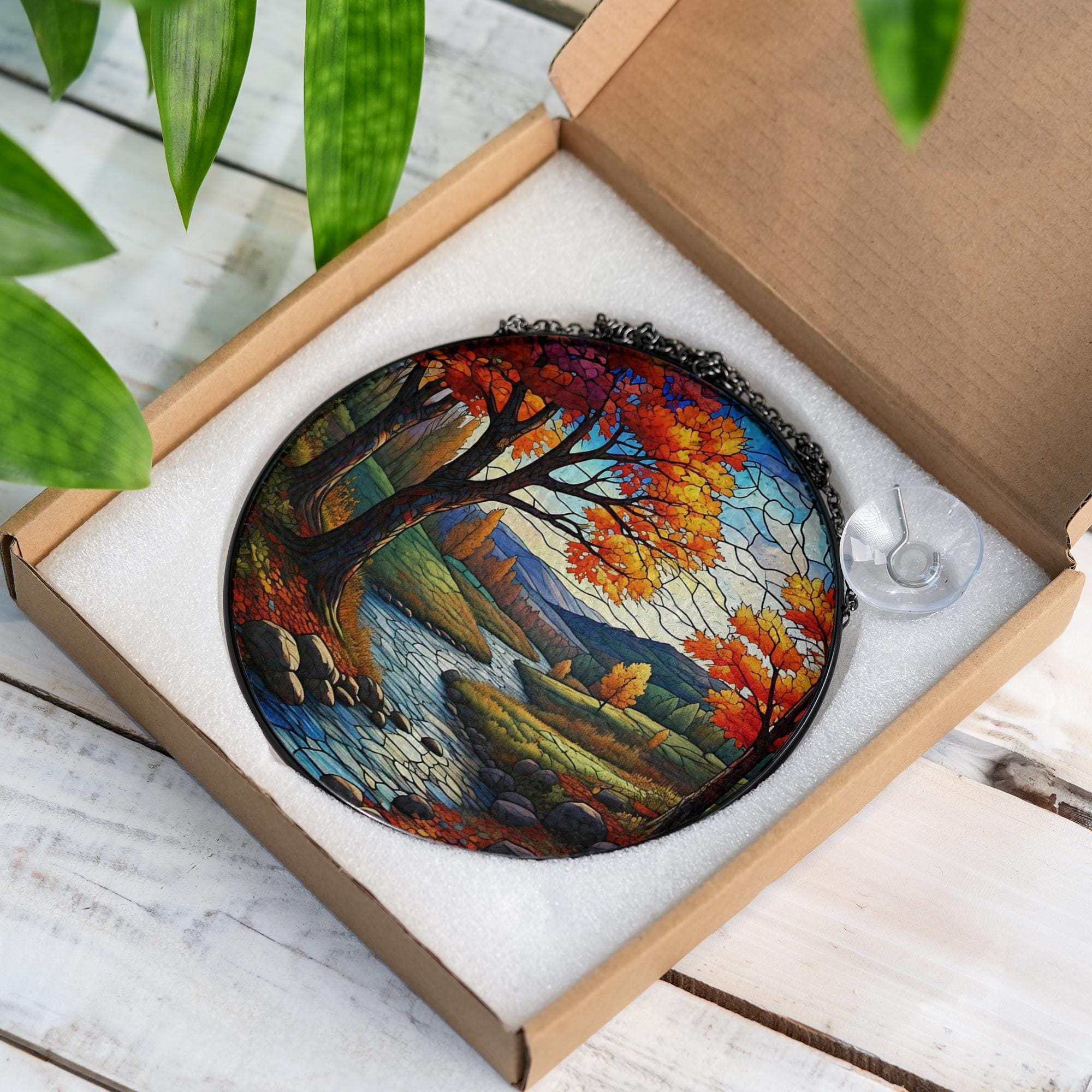 Autumn Glass Suncatcher | Fall Landscape Window Hanging | Glass Suncatcher River Scene | Seasonal Home Decor | Rustic Fall Gift Idea