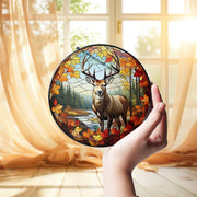 Deer Glass Suncatcher for Autumn | Stained Forest Buck Fall Decor | Rustic Woodland Window Hanging | Cabin Wildlife Home Gift