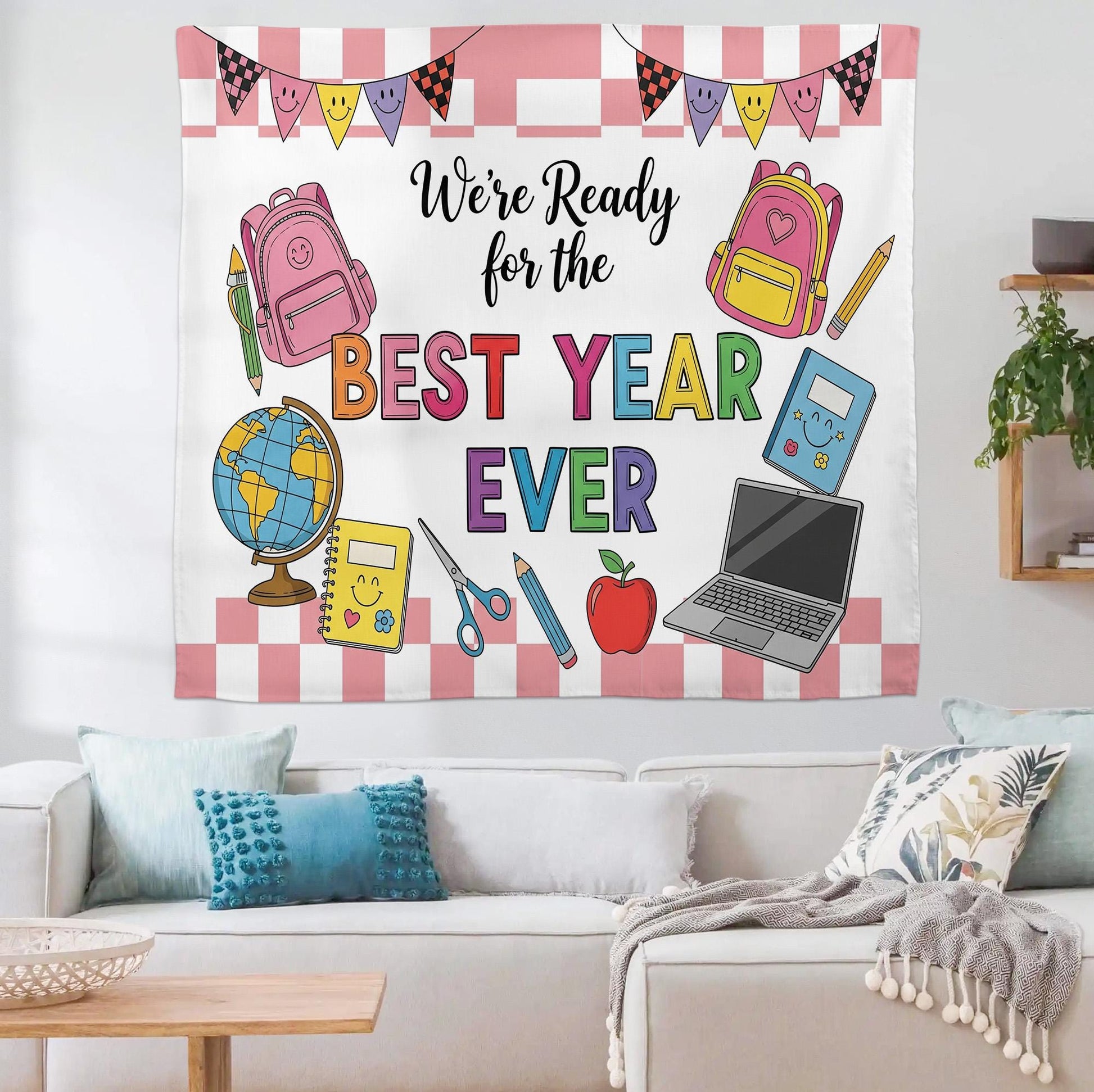 Personalized Back to School Tapestry, Classroom Wall Decor, First Day of School Sign, Teacher Banner,Best Year Ever Tapestry,Classroom Decor