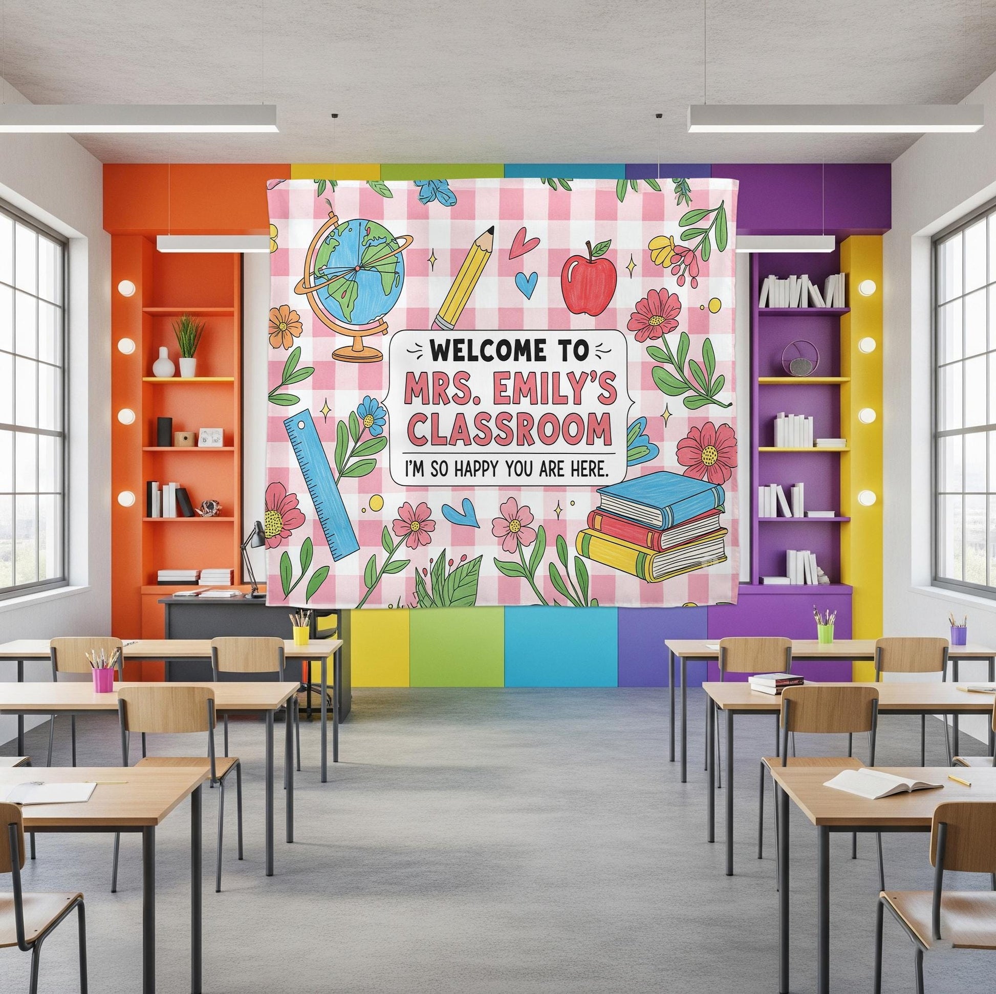 Personalized Classroom Tapestry, Teacher Welcome Sign, Custom Name Back to School Decor, Mrs. Classroom Wall Hanging Banner, Class Decor