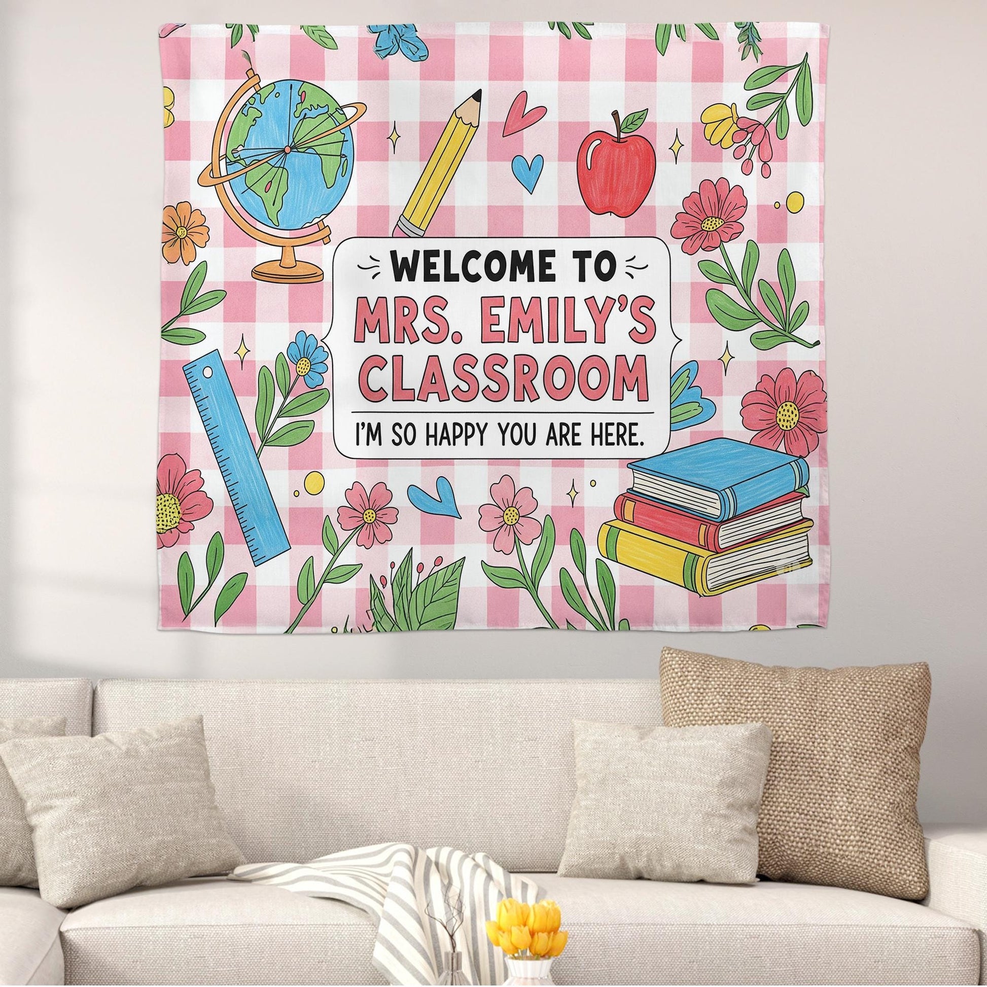 Personalized Classroom Tapestry, Teacher Welcome Sign, Custom Name Back to School Decor, Mrs. Classroom Wall Hanging Banner, Class Decor