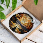 Sunrise Meditation Glass Suncatcher – Autumn Lake Scene Window Hanging, Zen Nature Decor for Mindful Spaces