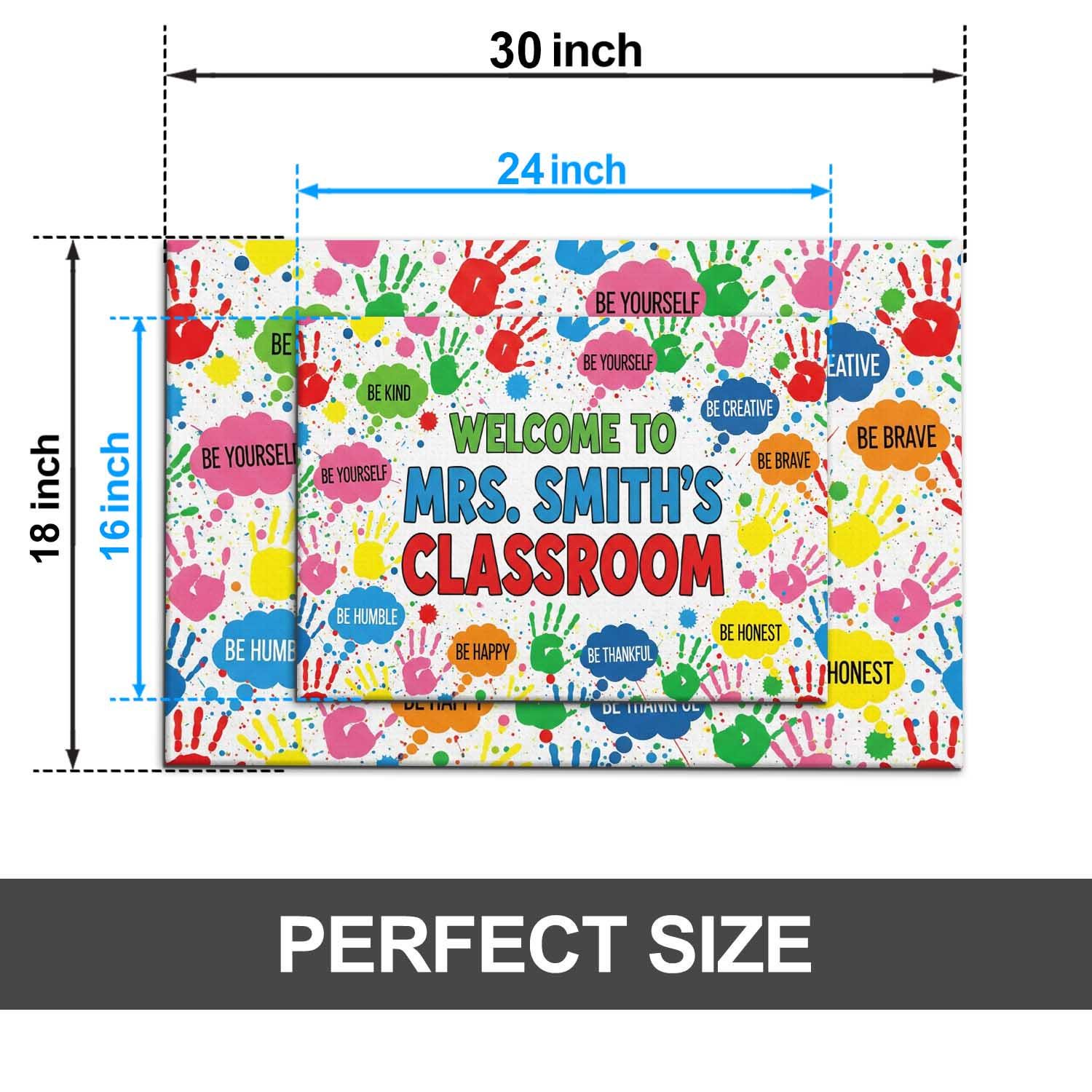 Custom Welcome Classroom Doormat, Personalized Teacher Rug, Back to School Floor Mat, Handprint School Decor, Custom Classroom Mat