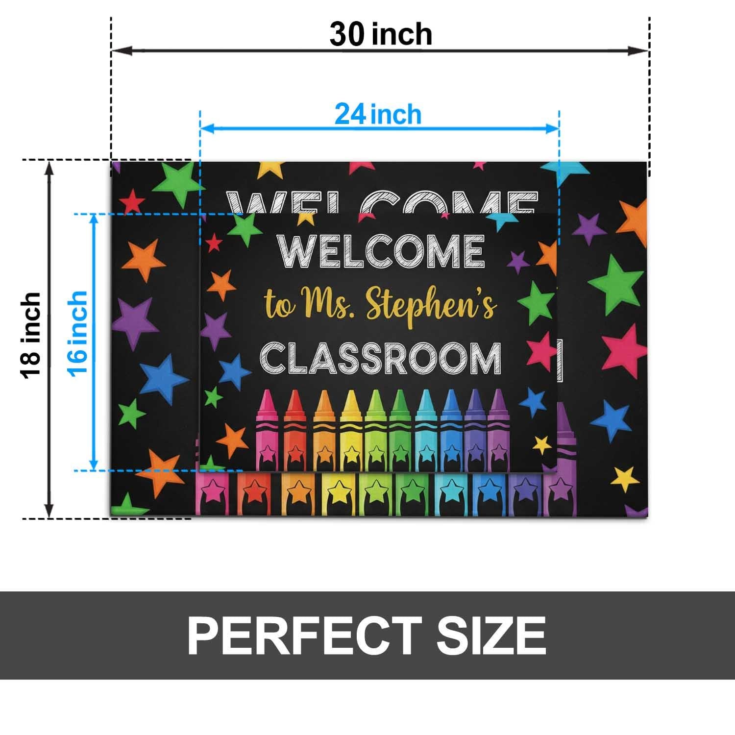 Welcome Classroom Doormat, Crayon Theme Teacher Rug, Personalized Back to School Mat, Rainbow Stars School Decor