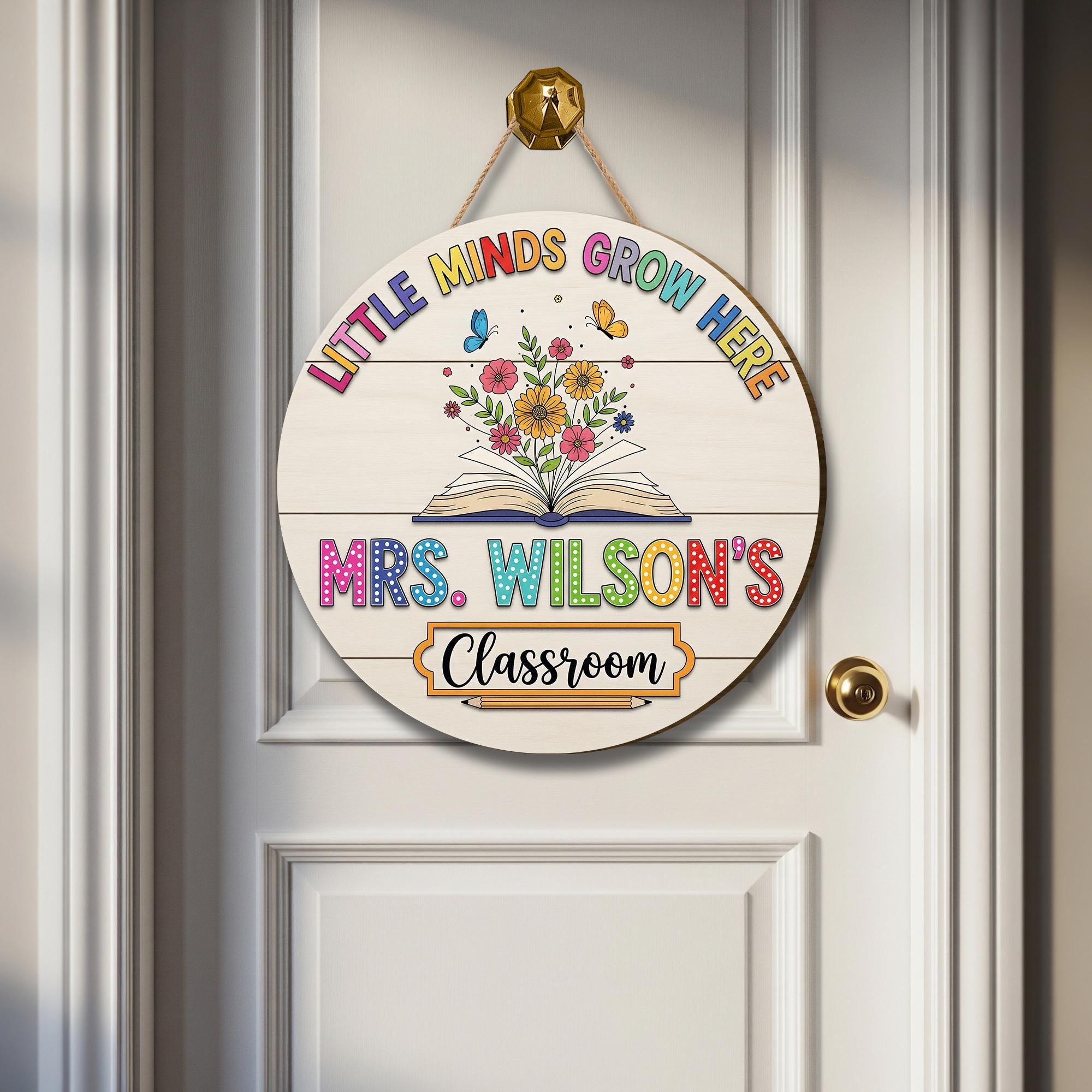Teacher Door Wooden Sign, Classroom Decor, Custom Name Sign, Little Minds Grow Here, Wooden School Sign, Back to School Gift
