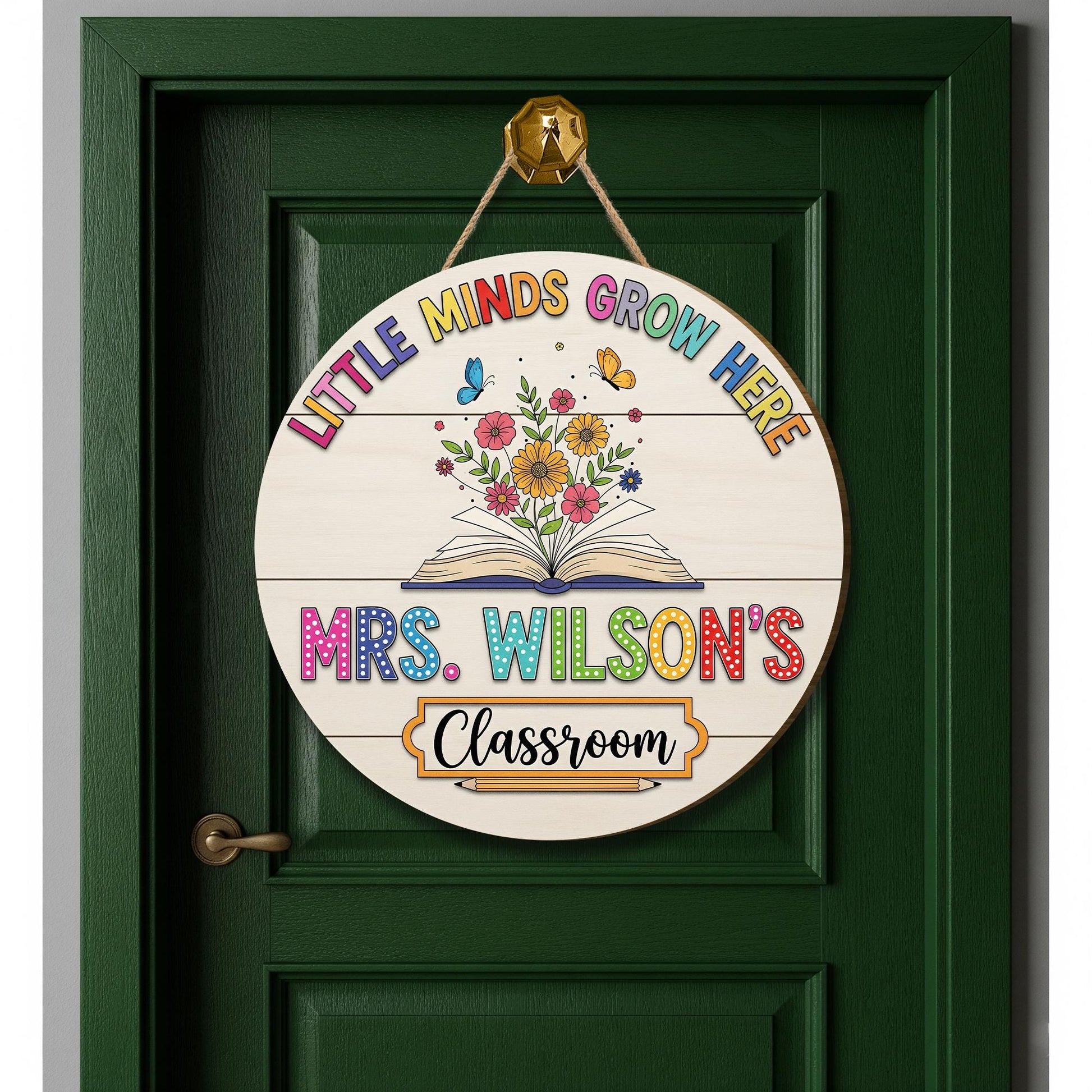 Teacher Door Wooden Sign, Classroom Decor, Custom Name Sign, Little Minds Grow Here, Wooden School Sign, Back to School Gift