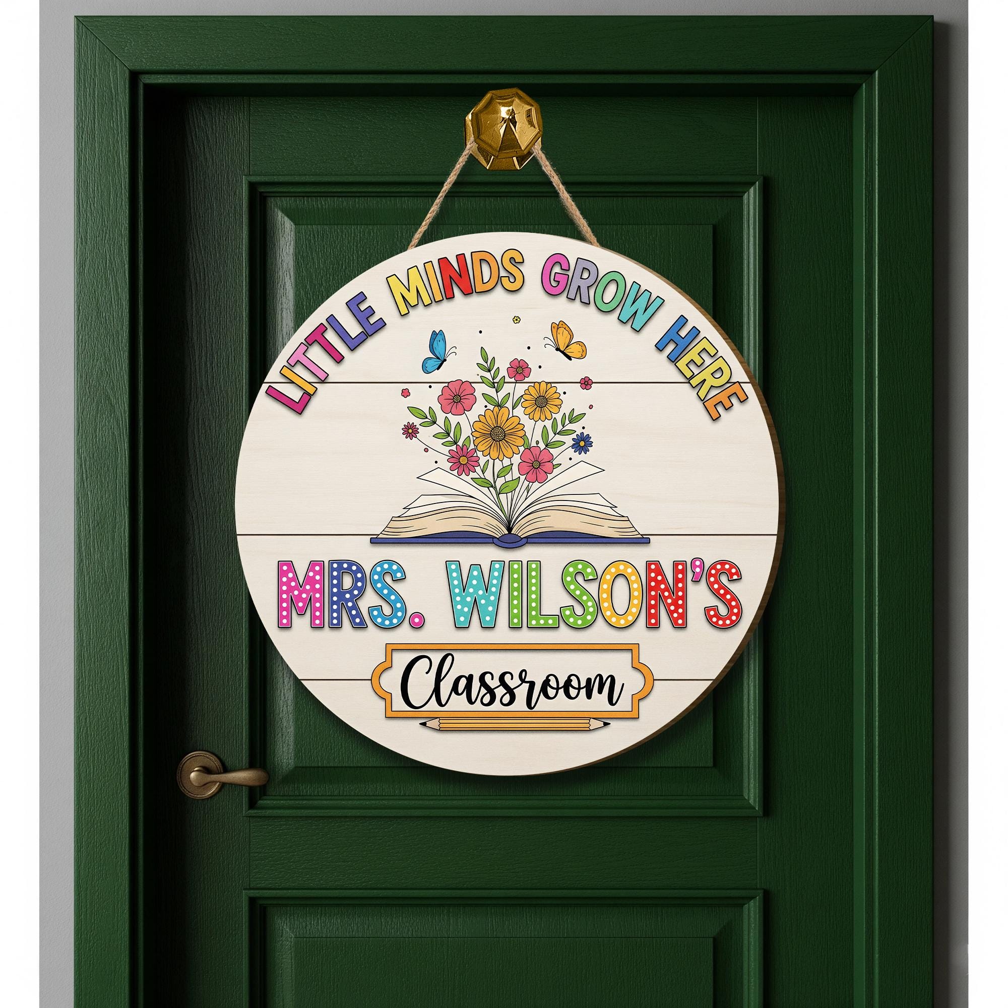 Teacher Door Wooden Sign, Classroom Decor, Custom Name Sign, Little Minds Grow Here, Wooden School Sign, Back to School Gift