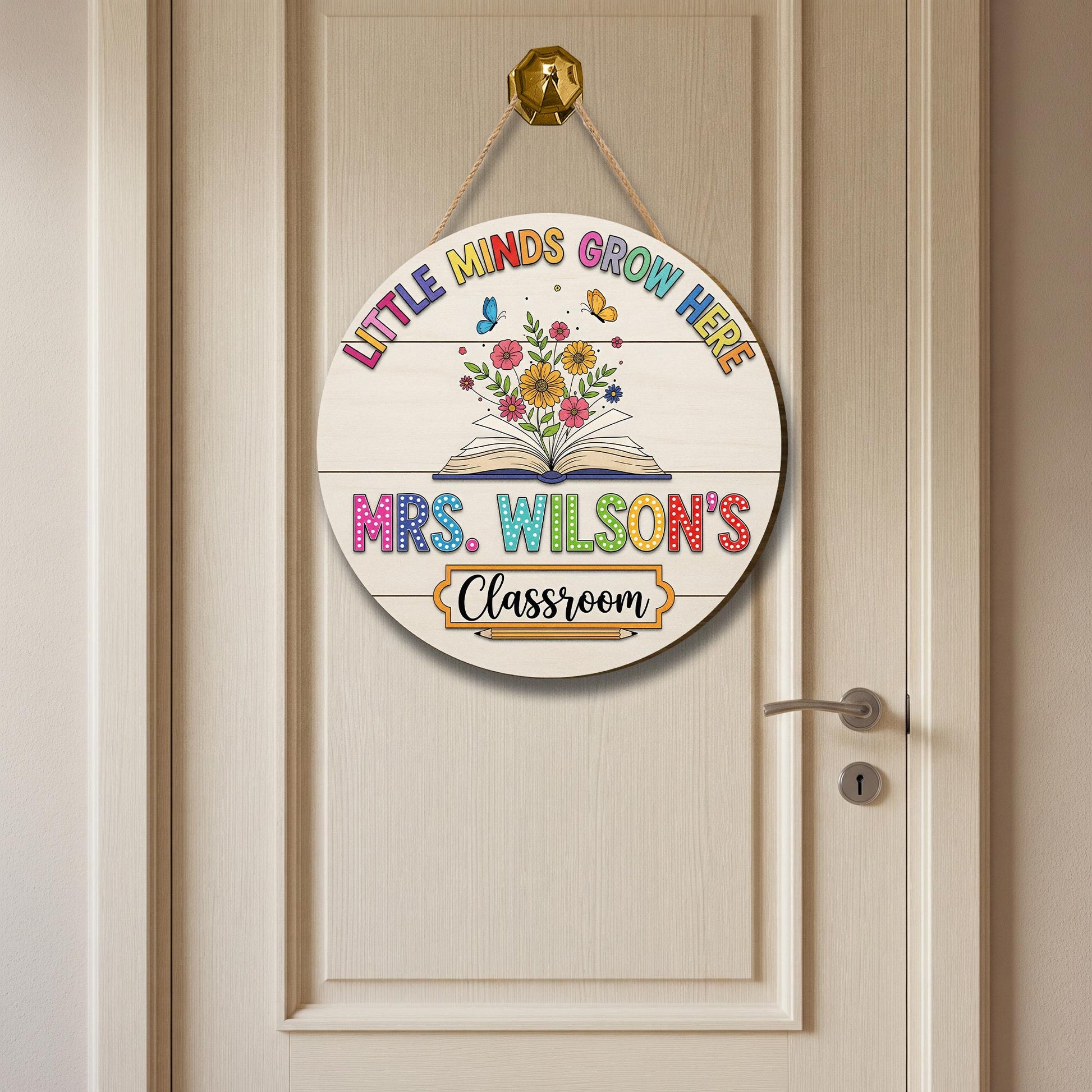 Teacher Door Wooden Sign, Classroom Decor, Custom Name Sign, Little Minds Grow Here, Wooden School Sign, Back to School Gift
