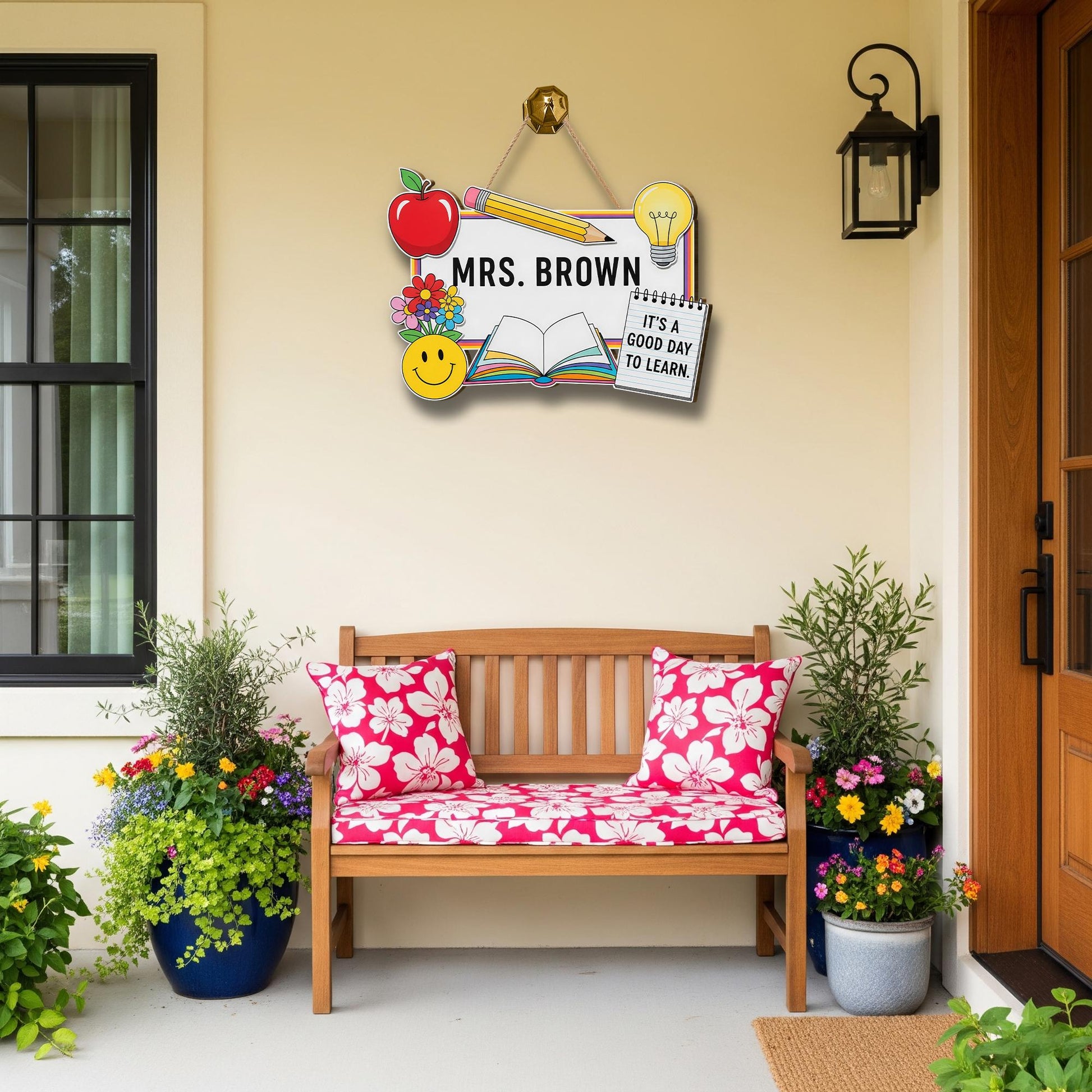 Teacher Door Sign, Custom Classroom Sign, School Decor for Teachers, Name Sign with Icons, Back to School Gift, Learning Decor