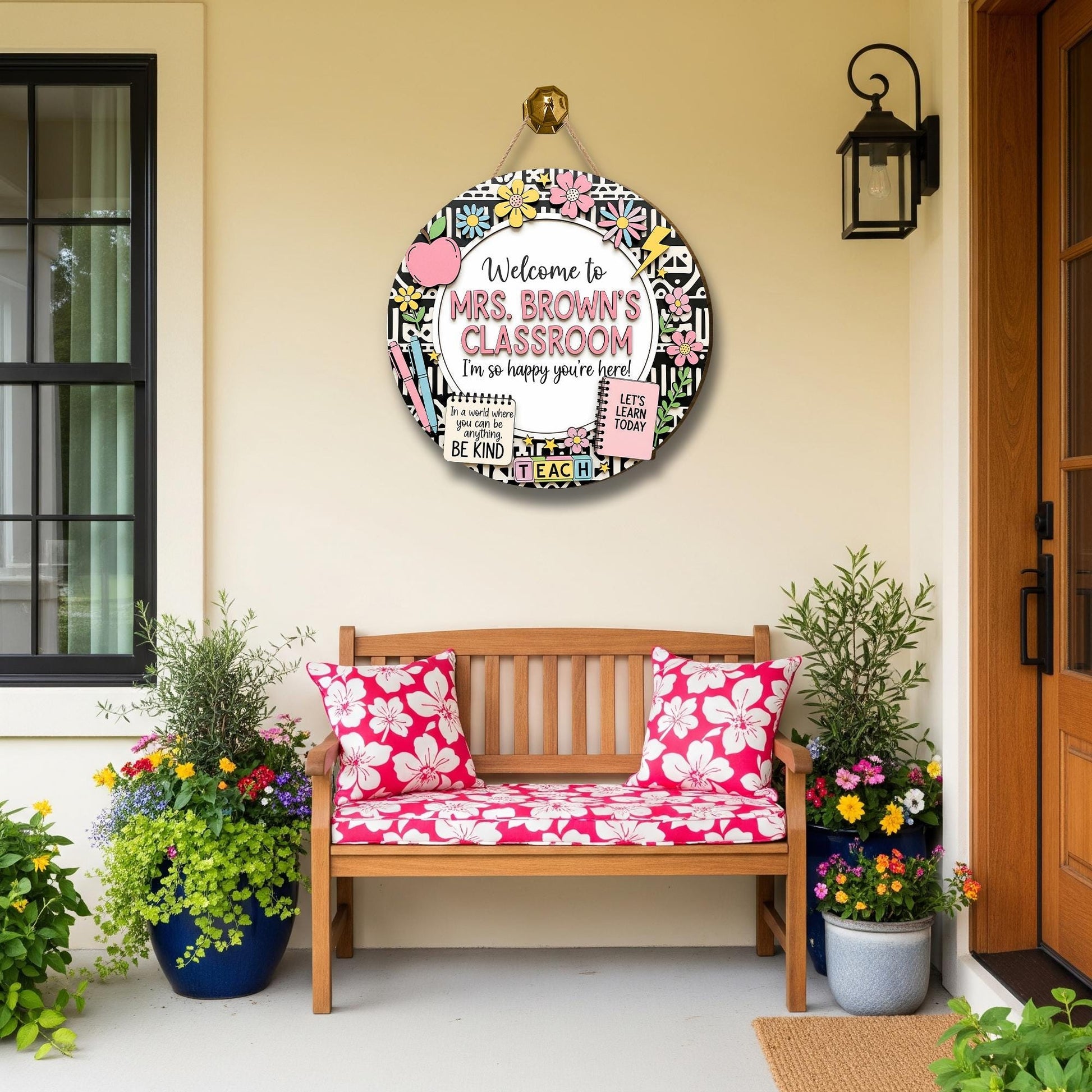 Welcome Classroom Wooden Sign, Teacher Door Sign, Floral School Decor, Custom Name Sign, Back to School Gift, Inspirational Teacher Sign