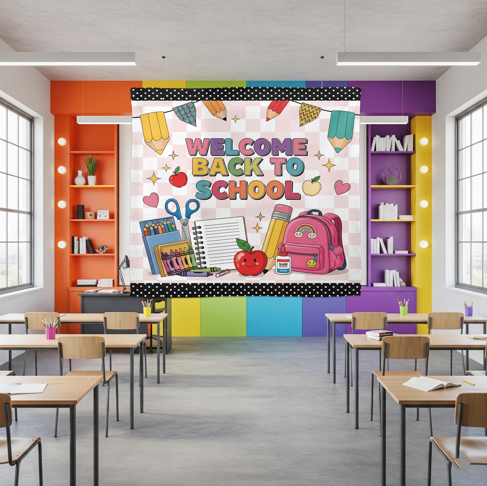 Back to School Tapestry, Classroom Wall Decor, Teacher Bulletin Board, School Banner, Welcome Sign, Kindergarten Decor