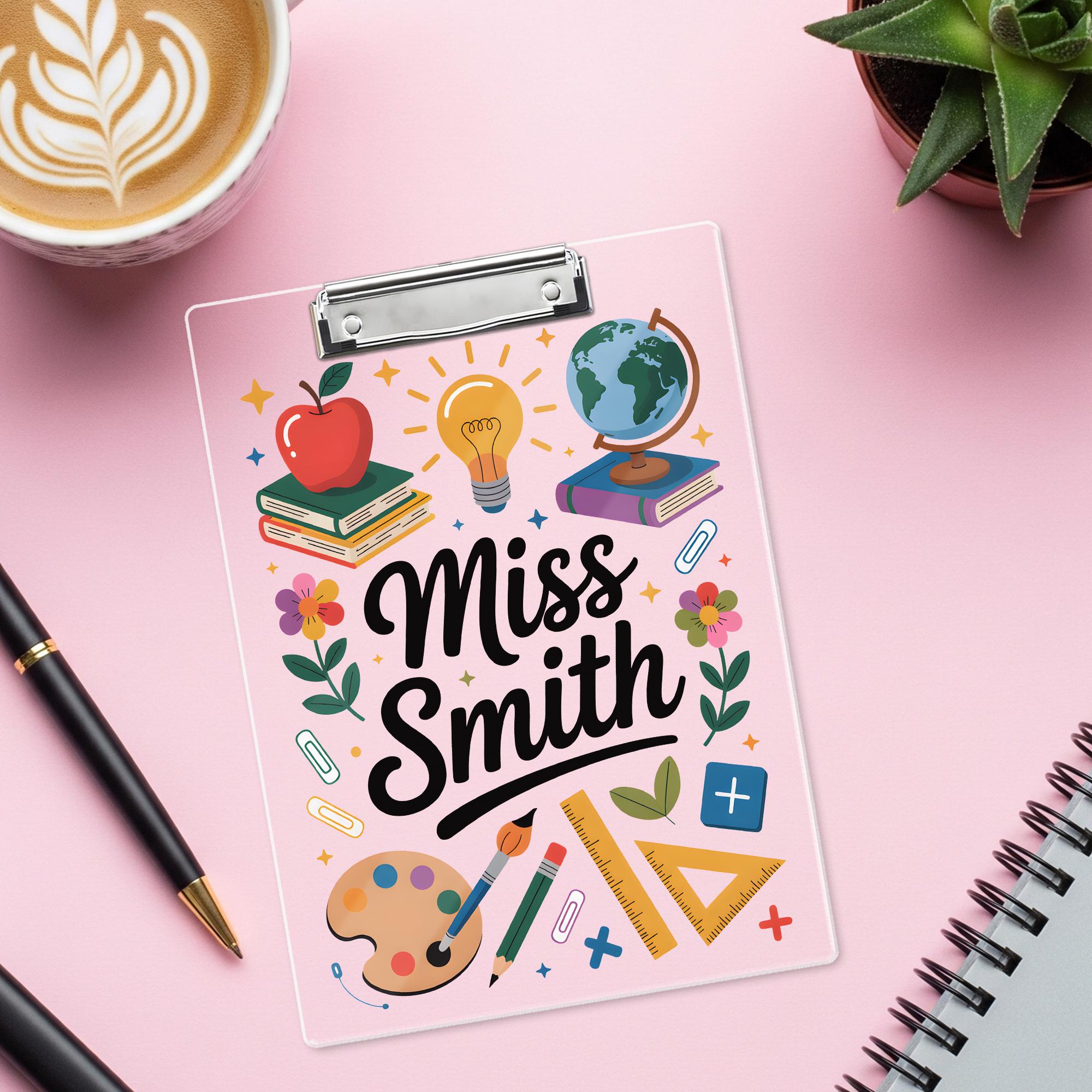 Personalized Teacher Clipboard with Name – Cute School Supplies Theme, Custom Back to School Gift for Classroom or Office Decor, Educators