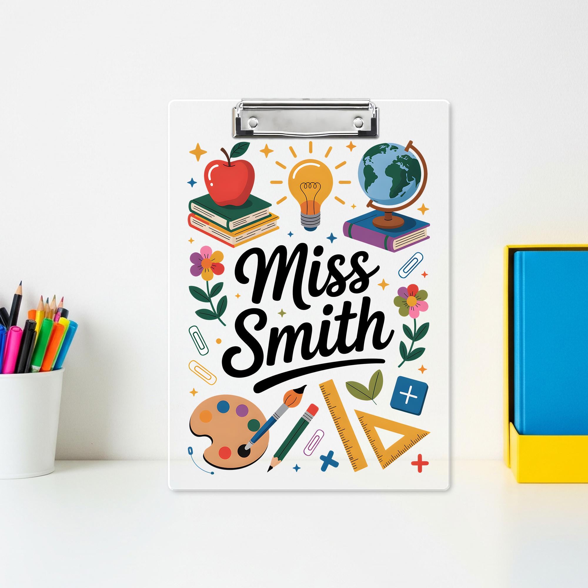 Personalized Teacher Clipboard with Name – Cute School Supplies Theme, Custom Back to School Gift for Classroom or Office Decor, Educators