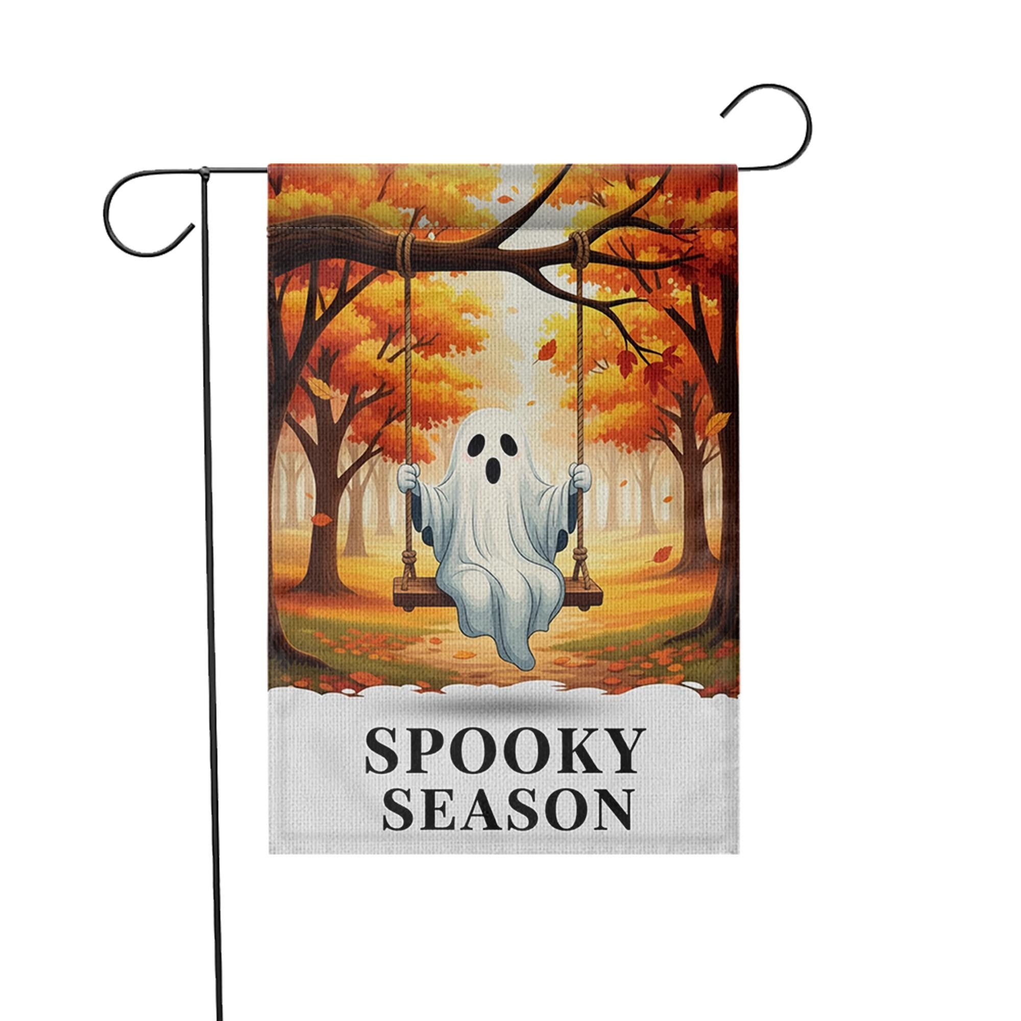 Adorable Ghost Spooky Season Garden Flag - Fall Halloween Outdoor Decor - Cute Boo Porch Banner - Autumn Yard Art
