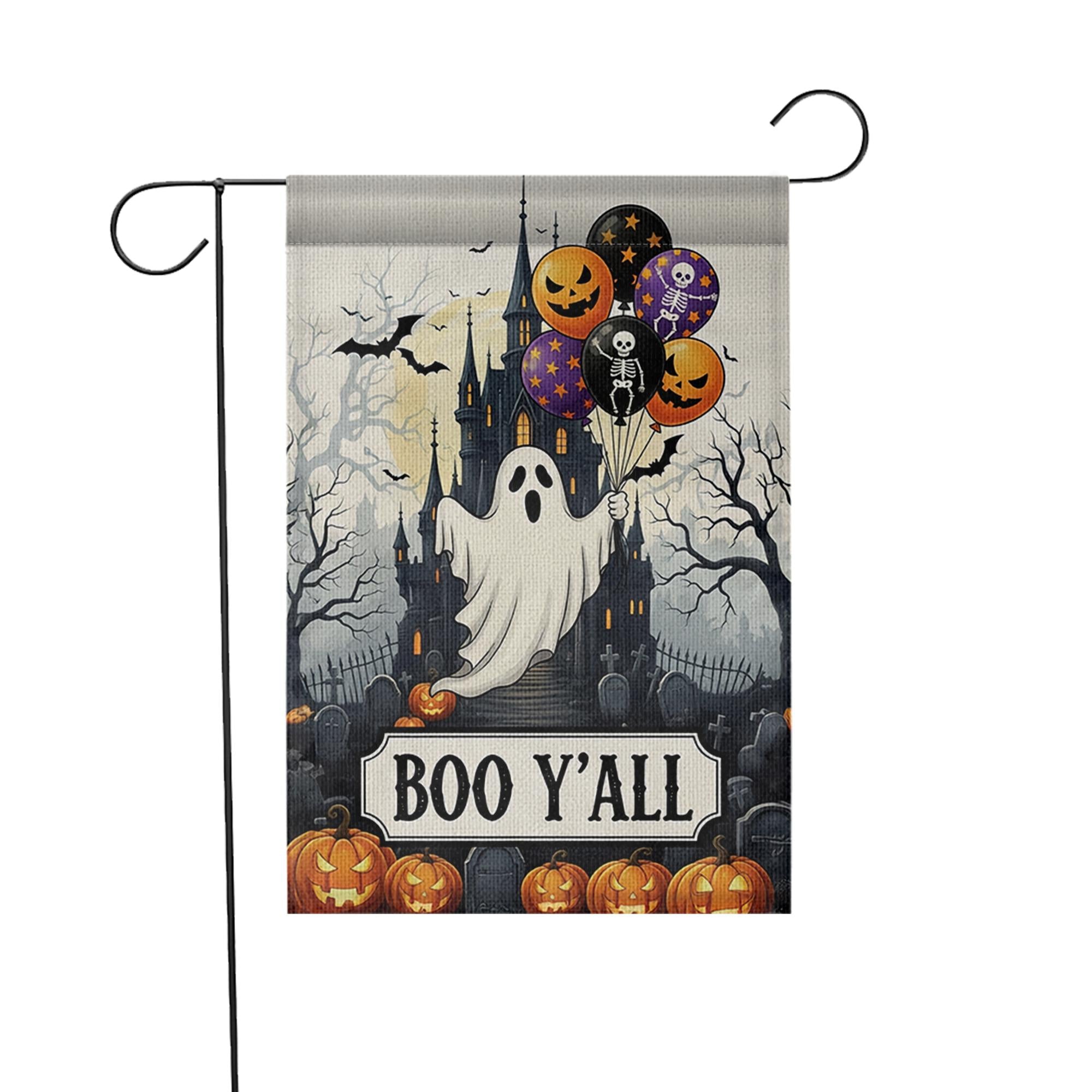 Boo Y'all Halloween Garden Flag - Spooky Ghost Castle Outdoor Decor - Pumpkin Yard Art - Fall Porch Banner - Trick or Treat Sign