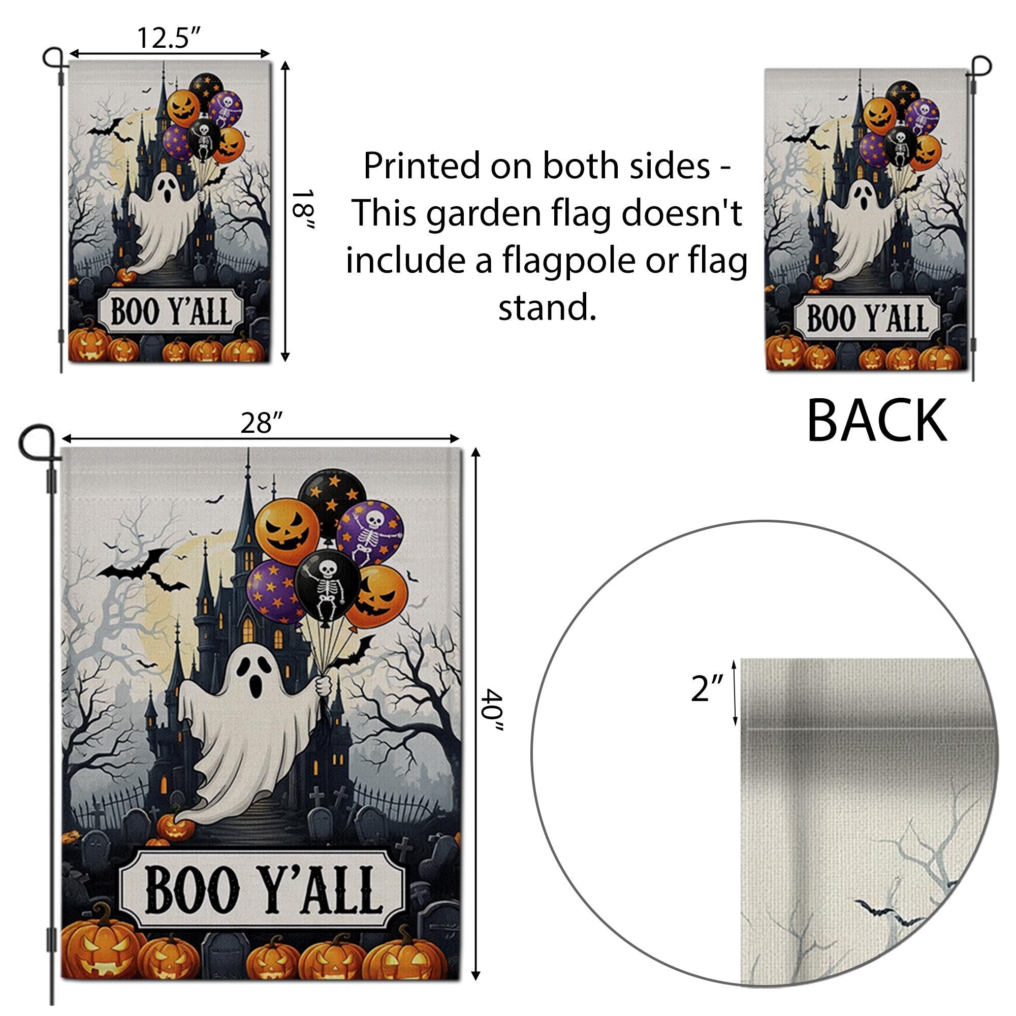 Boo Y'all Halloween Garden Flag - Spooky Ghost Castle Outdoor Decor - Pumpkin Yard Art - Fall Porch Banner - Trick or Treat Sign