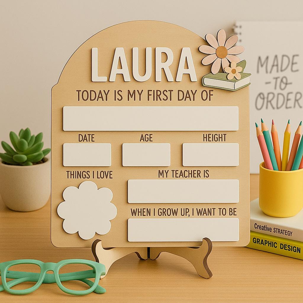 Reusable First Day of School Board Sign, Personalized Back to School Sign with Name, Keepsake Reusable School Milestone Photo Prop