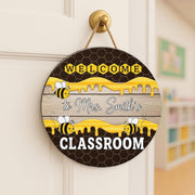 Personalized Bee Welcome Sign, Bee Classroom Decor, Teacher Door Hanger, Custom Name Sign, Back to School Gift, Wooden Bee Sign