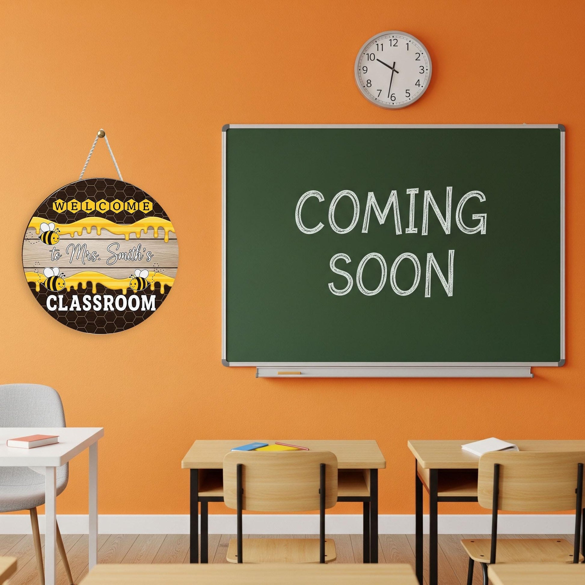Personalized Bee Welcome Sign, Bee Classroom Decor, Teacher Door Hanger, Custom Name Sign, Back to School Gift, Wooden Bee Sign