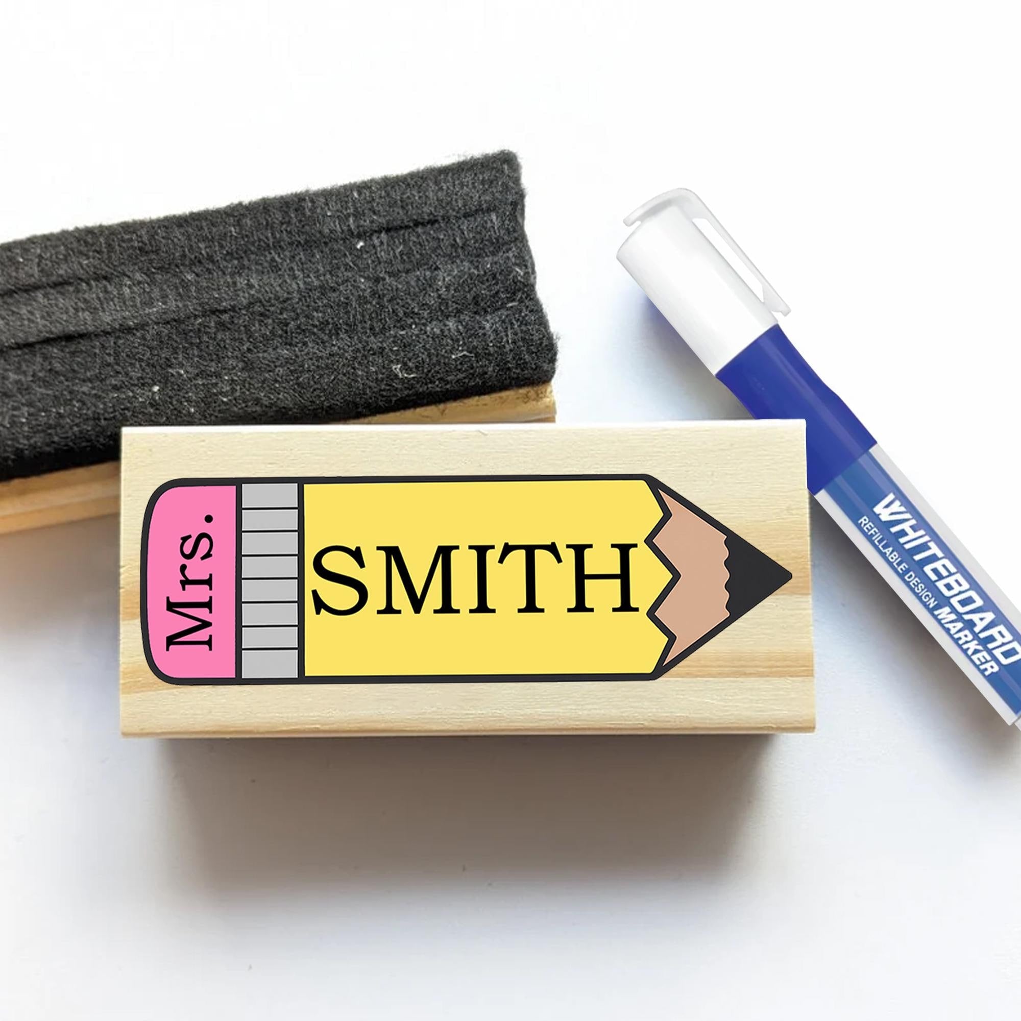 Personalized Teacher Whiteboard Eraser, Pencil Design with Custom Name, Cute Classroom Gift for Educators, Back to School Supplies, Teachers