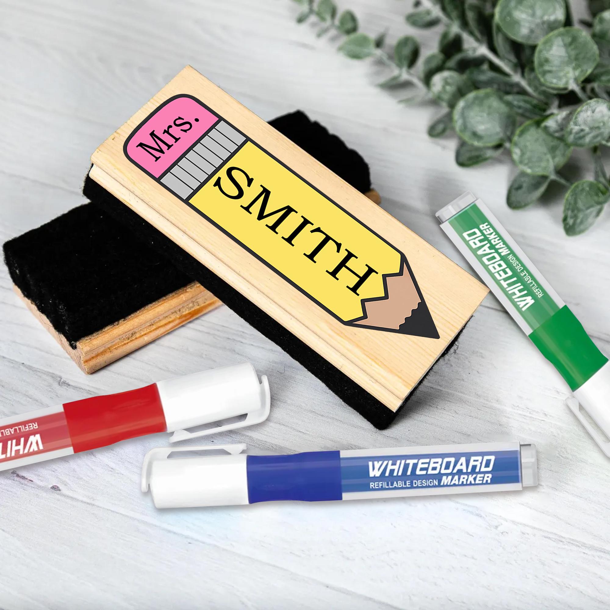 Personalized Teacher Whiteboard Eraser, Pencil Design with Custom Name, Cute Classroom Gift for Educators, Back to School Supplies, Teachers